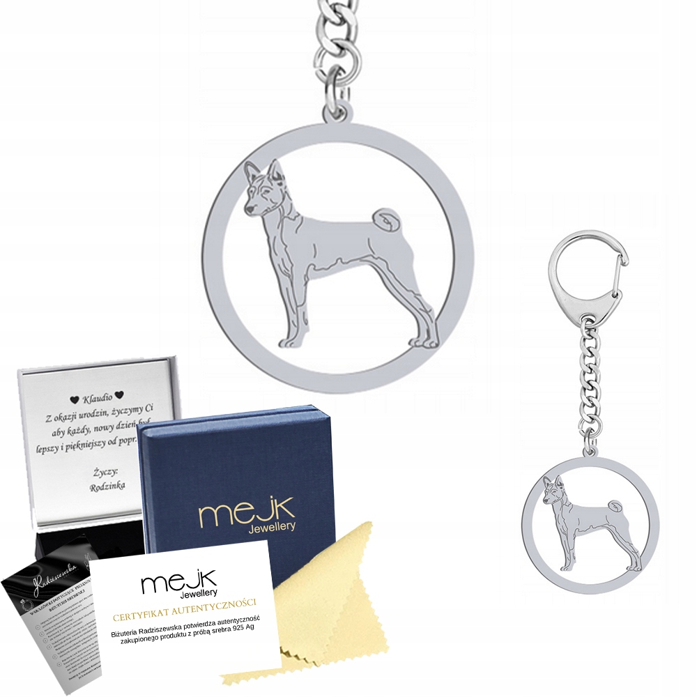 Basenji Přívěsek Na Klíče Přívěsek na klíče Stříbro 925 Dárek Gravírování Bonus