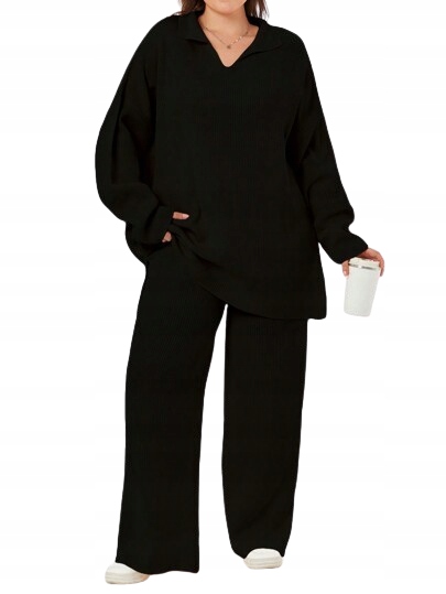 Shein Černý Dámský Komplet S Dlouhým Rukávem A Límečkem 48 1HE