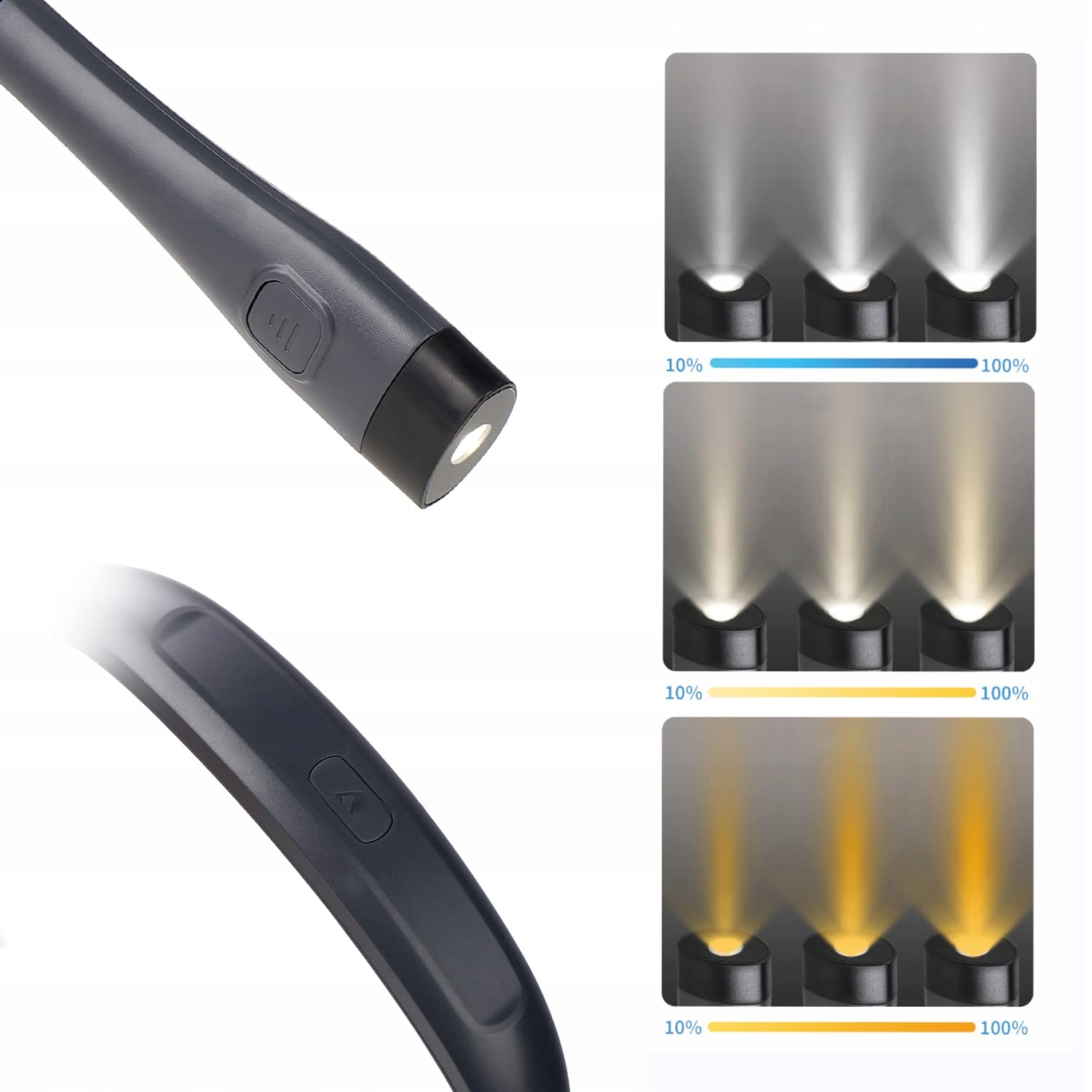 LAMPKA LED DO CZYTANIA KSIĄŻEK NA SZYJĘ USB 3 BARWY AKUMULATOR ELASTYCZNA Zasilanie akumulatorowe