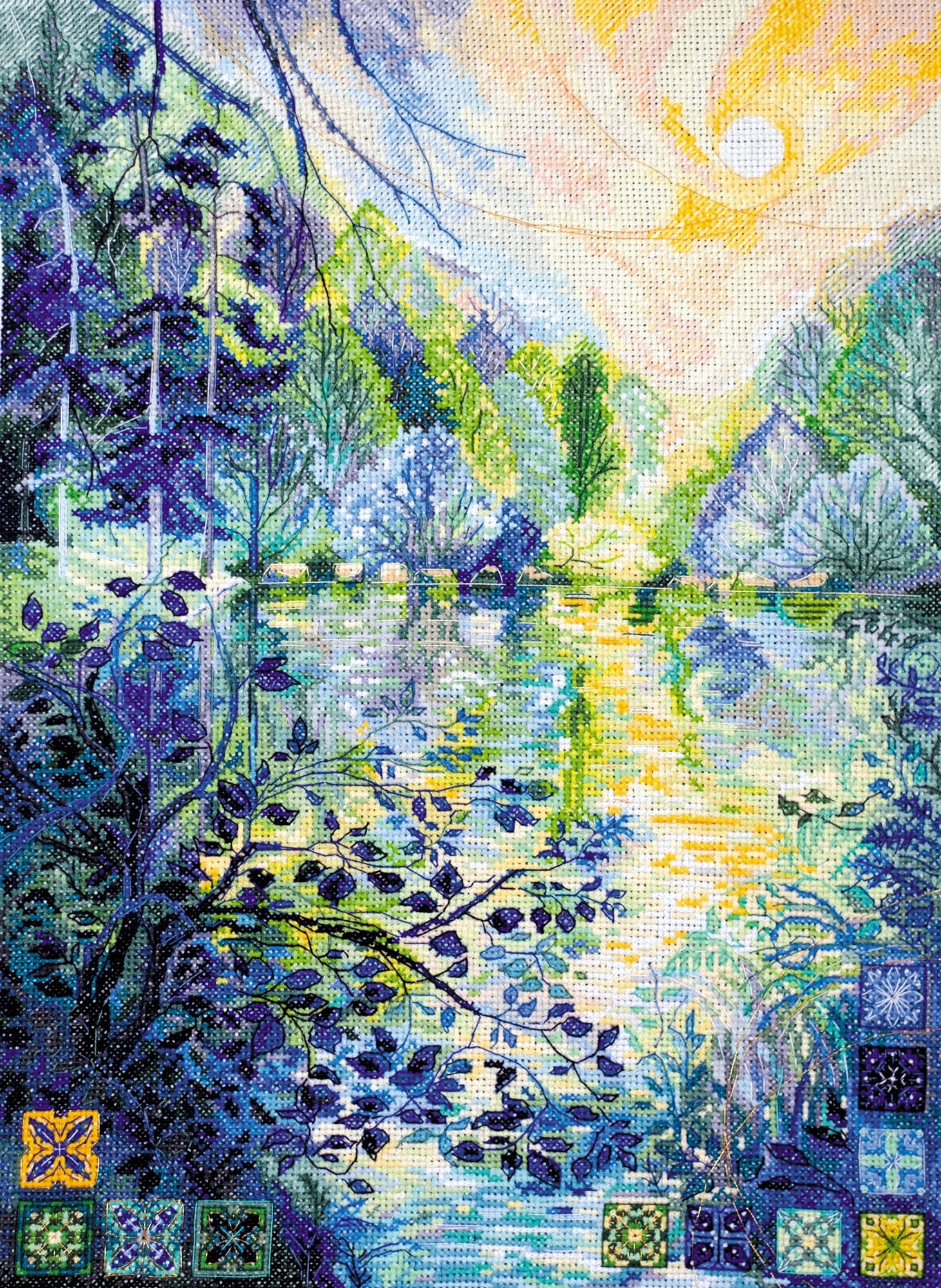 Sada křížkového stehu "Dawn over the river" výšivka