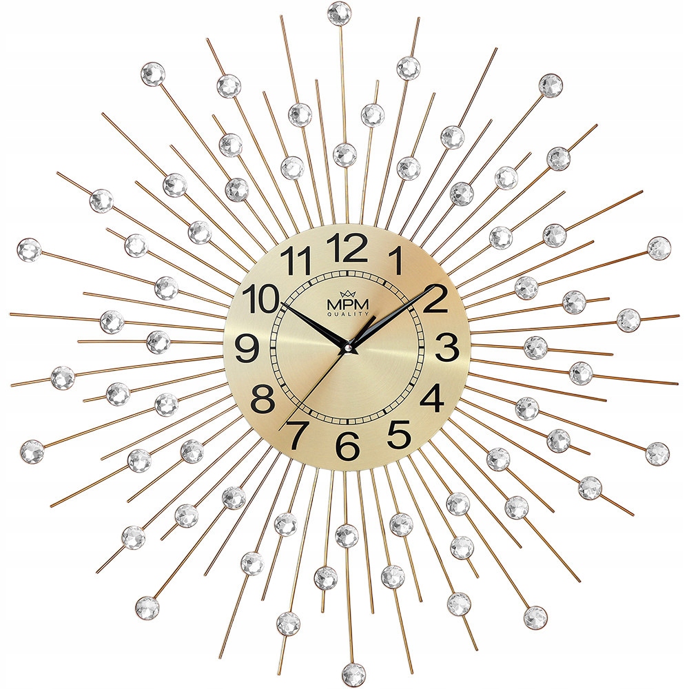 Veľké Efektné Zlaté Nástenné Hodiny S Kryštálikmi Mpm E04.4497.80 60 cm