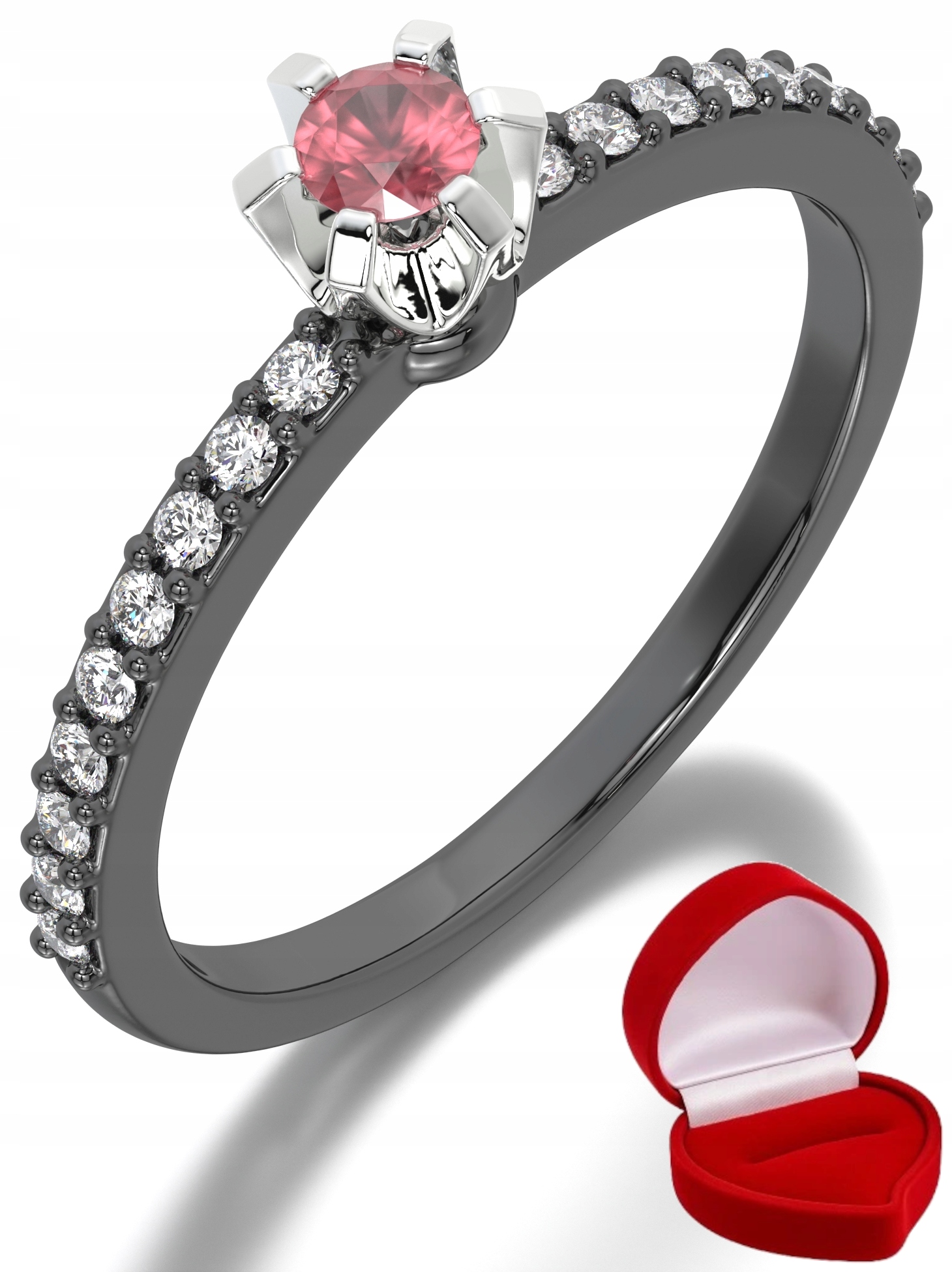 Zlatý Prstýnek 585 14k Rubín 0,09 ct Černé Zlato R6