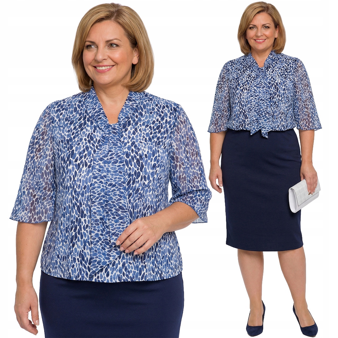 Košile s vázáním, modrý vzor plus size, velikost 50