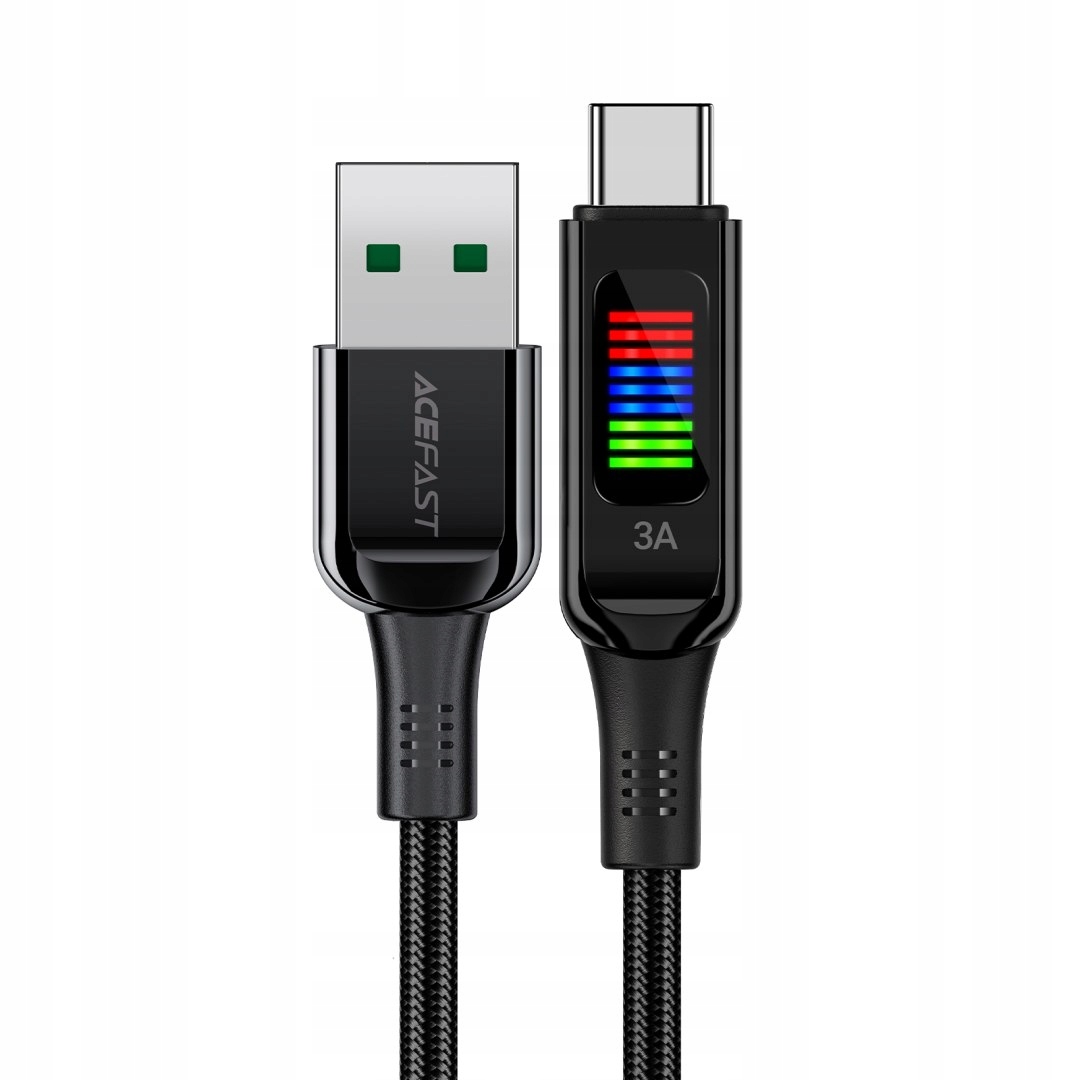 Kabel przewód Usb-a Usb-c 60W z wyświetlaczem 1.2m czarny