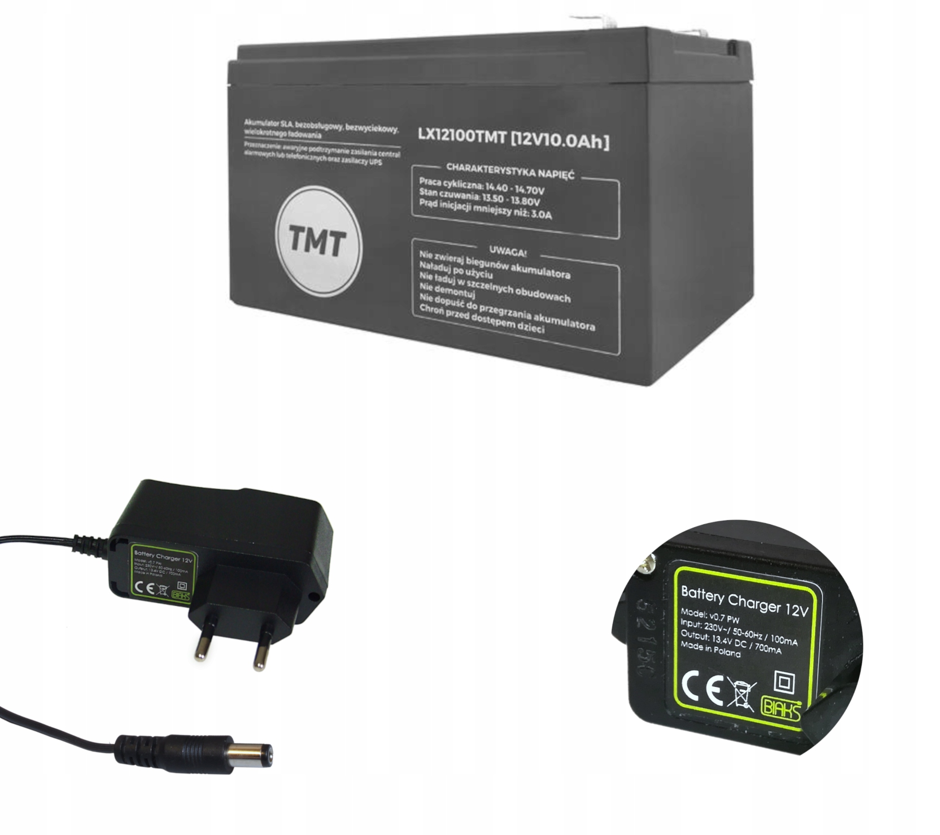 Akumulátor Agm 12V 10Ah Tmt (rozměr 12Ah 14Ah 15Ah) Nabíječka 12V Zástrčka