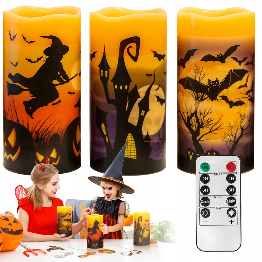 Bezpečné Led Svíčky S Časovačem Pilot Sada 3 Kusů Halloweenská Dekorace