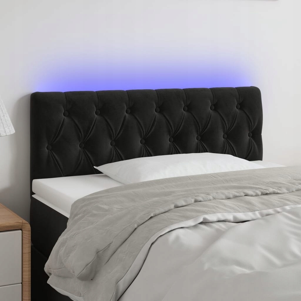 Opěrka hlavy k posteli s Led, černá, 90x7x78/88 cm, samet