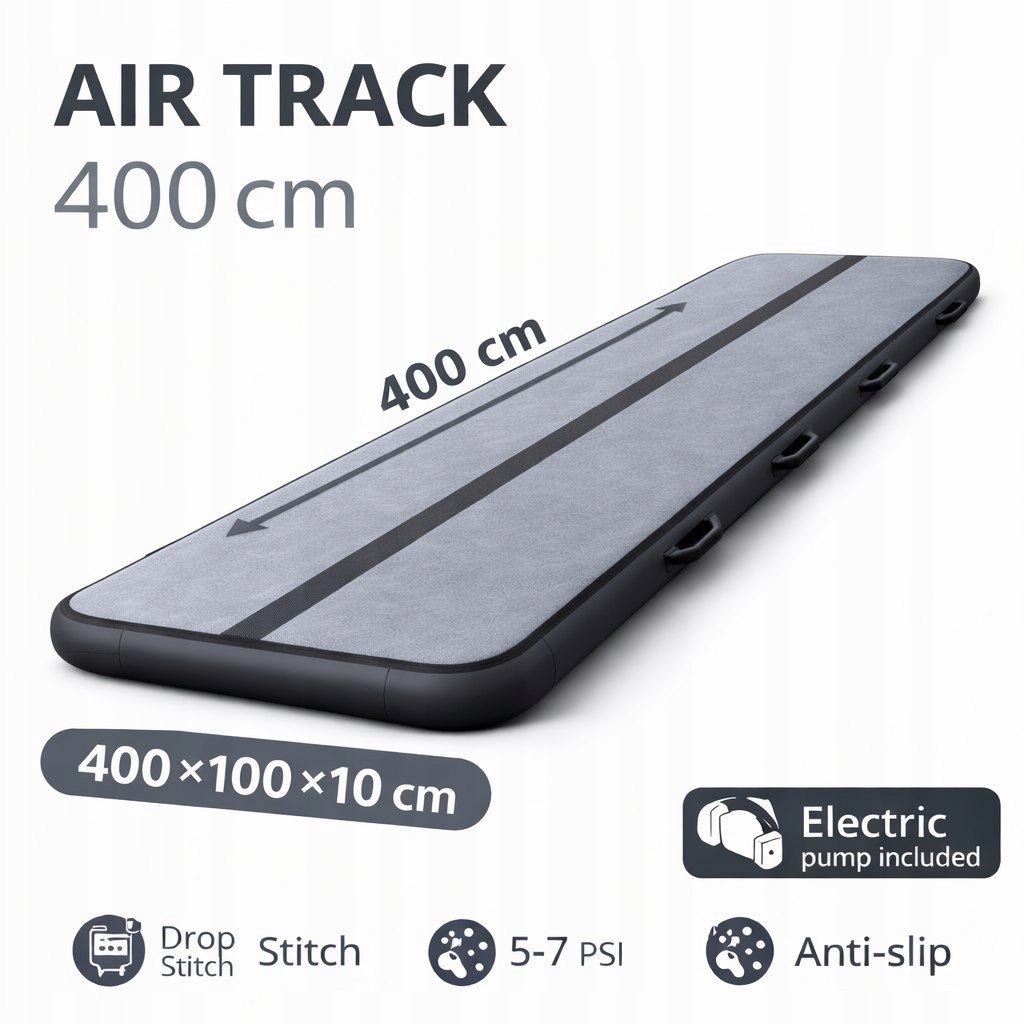 Air track materac gimnastyczny mata do ćwiczeń pompka szara