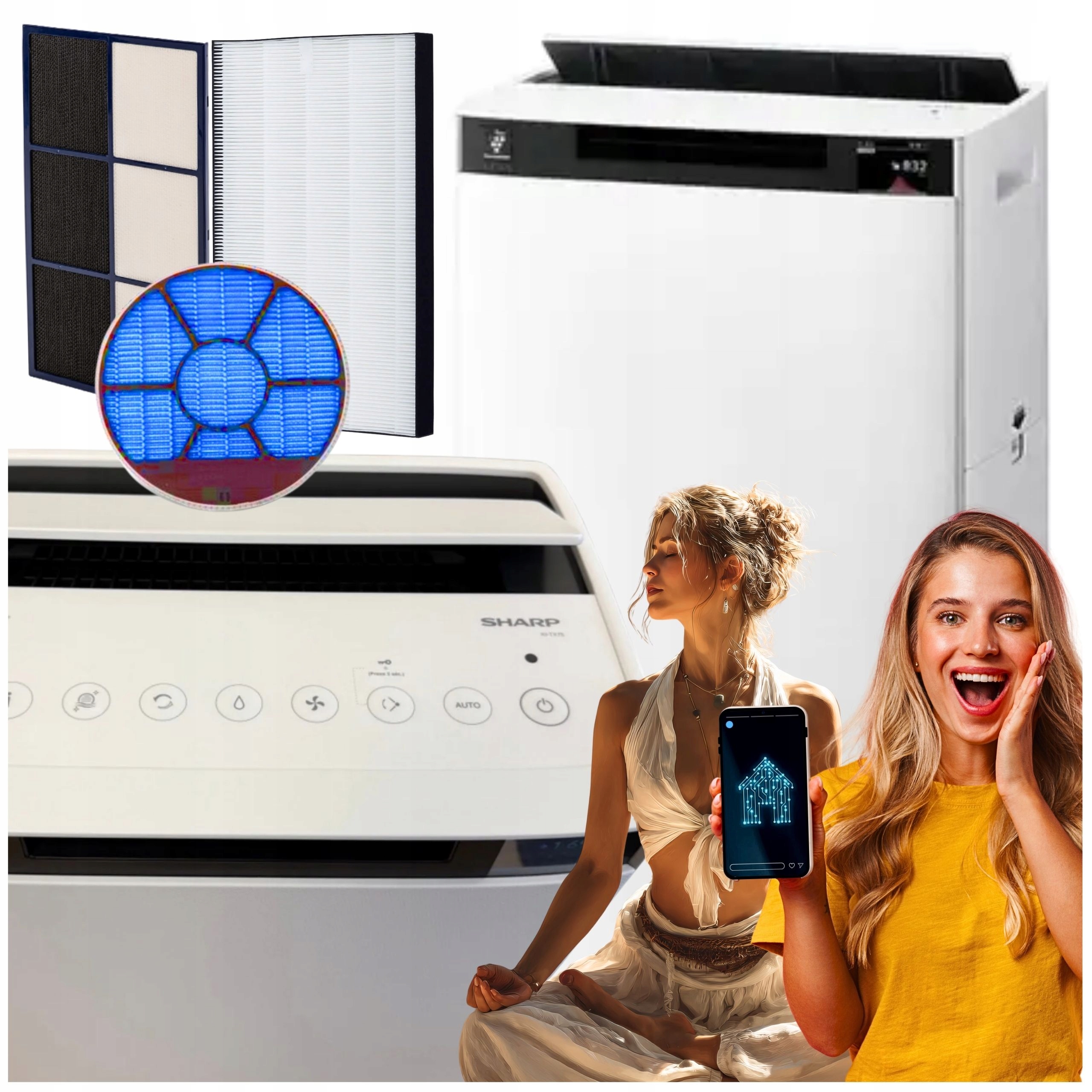 Sharp Oczyszczacz Powietrza Nawilżacz Jonizator KI-TX100EU-W App Next Ai
