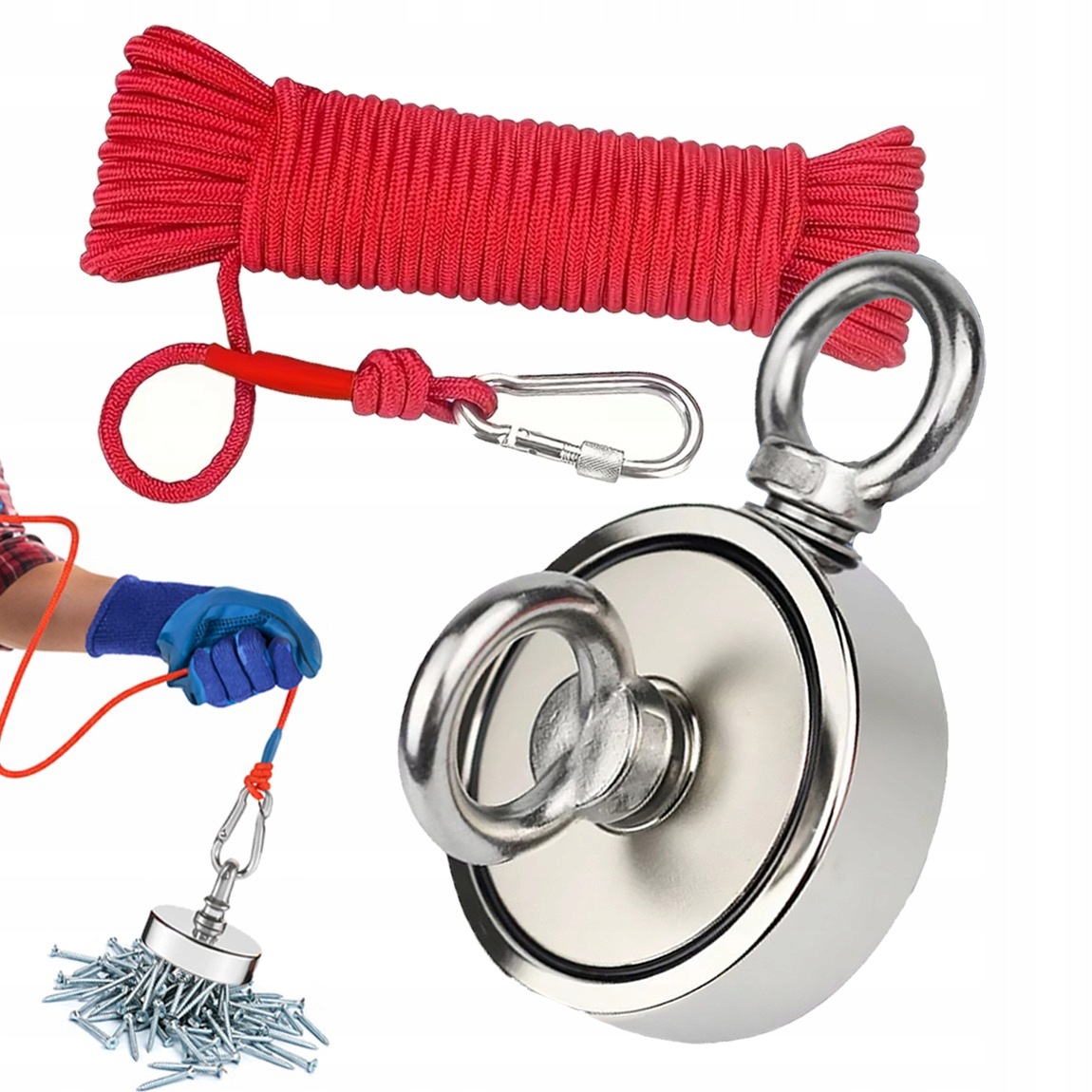 Magnet Neodymový 700 Kg 2 Držáky Nylonové Lano Magnet Fishing Set