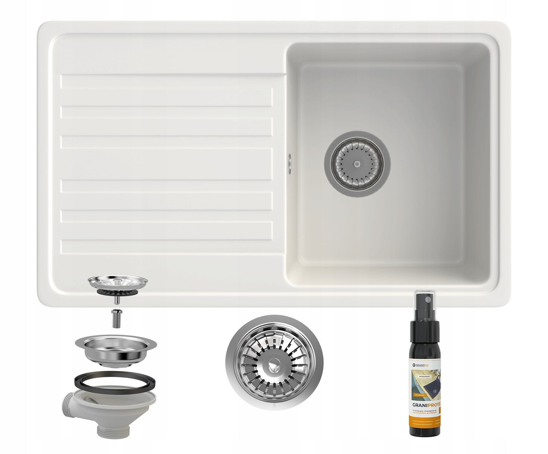 Granitový Drez S Jednokomorovým Odkvapkávačom, Biely Lemon