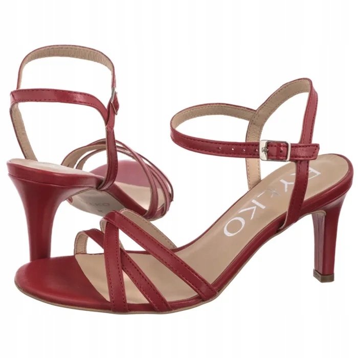 Dámské kožené sandály na podpatku Ryłko červené 7NFN8_T1 červené