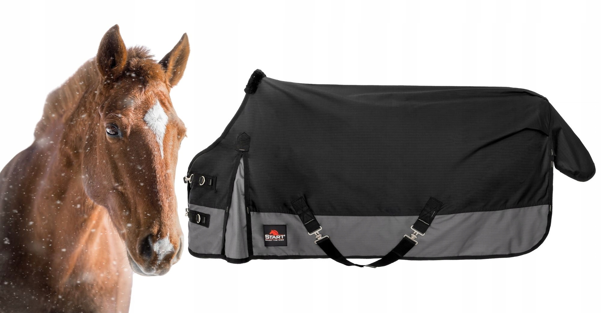 Deka do výběhu pro koně Start 2-tone 0g 600d, černá/šedá podšívka, velikost 145