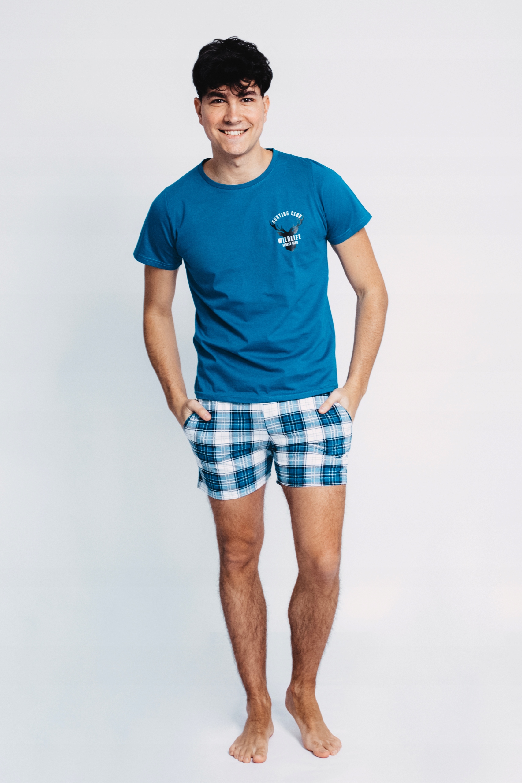 Pánské Pyžamo Bavlněné Krátké šortky Pohodlné Na léto Turkus XXL