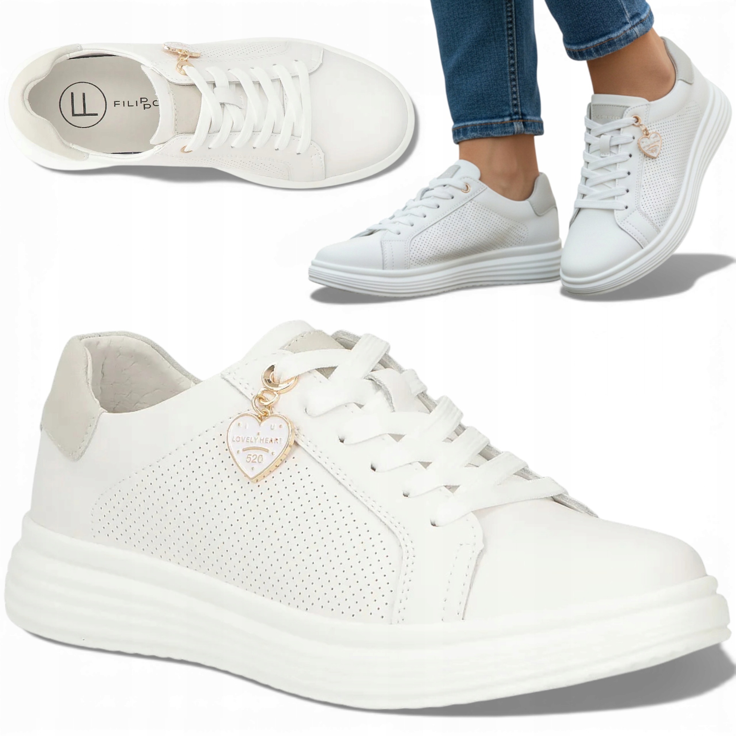 Filippo 38 Damskie Sneakersy Skóra Naturalna Lekkie półbuty wiązane stylowe