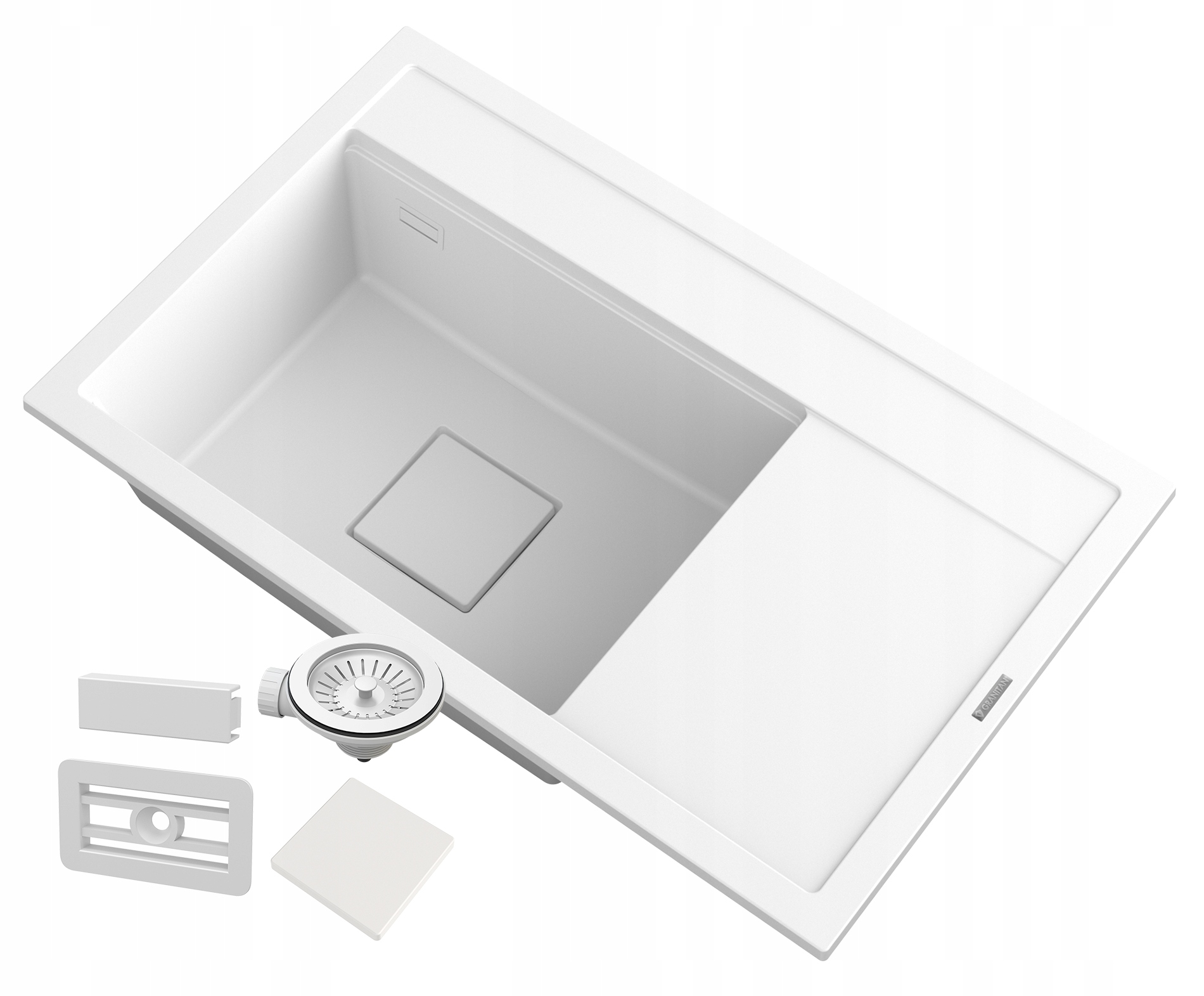 Biely Granitový Kuchynský Drez, Krytka, Moderný Rendo