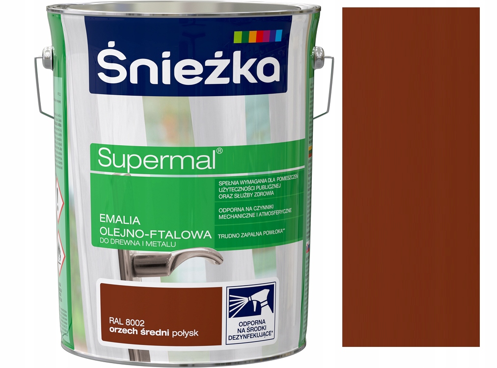 Śnieżka Supermal Emalia Olejno Ftalowa Drewno Metal Orzech Średni 8002 5L