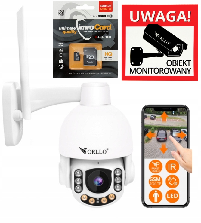 Otočná Ip kamera Gsm Sim 3MP Orllo Z7 Karta 128GB napájecí adaptér