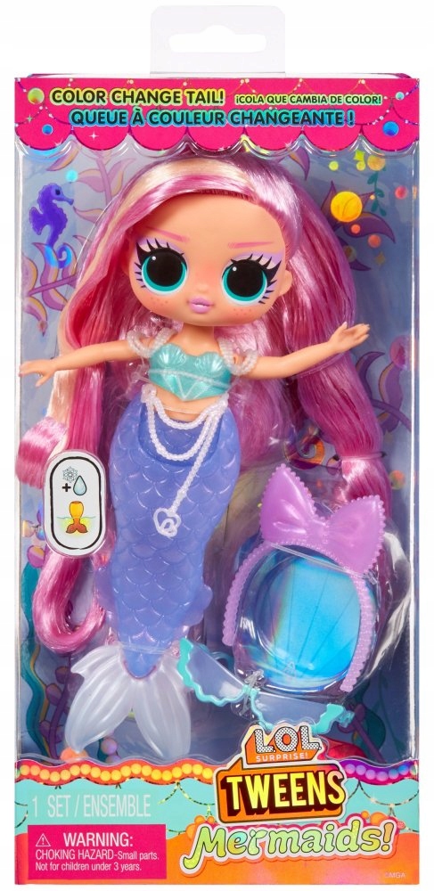 LOL Lalka Tweens Mermaid LOLA WAVES Surprise Syrenka Color Change AKCESORIA Efekty brak