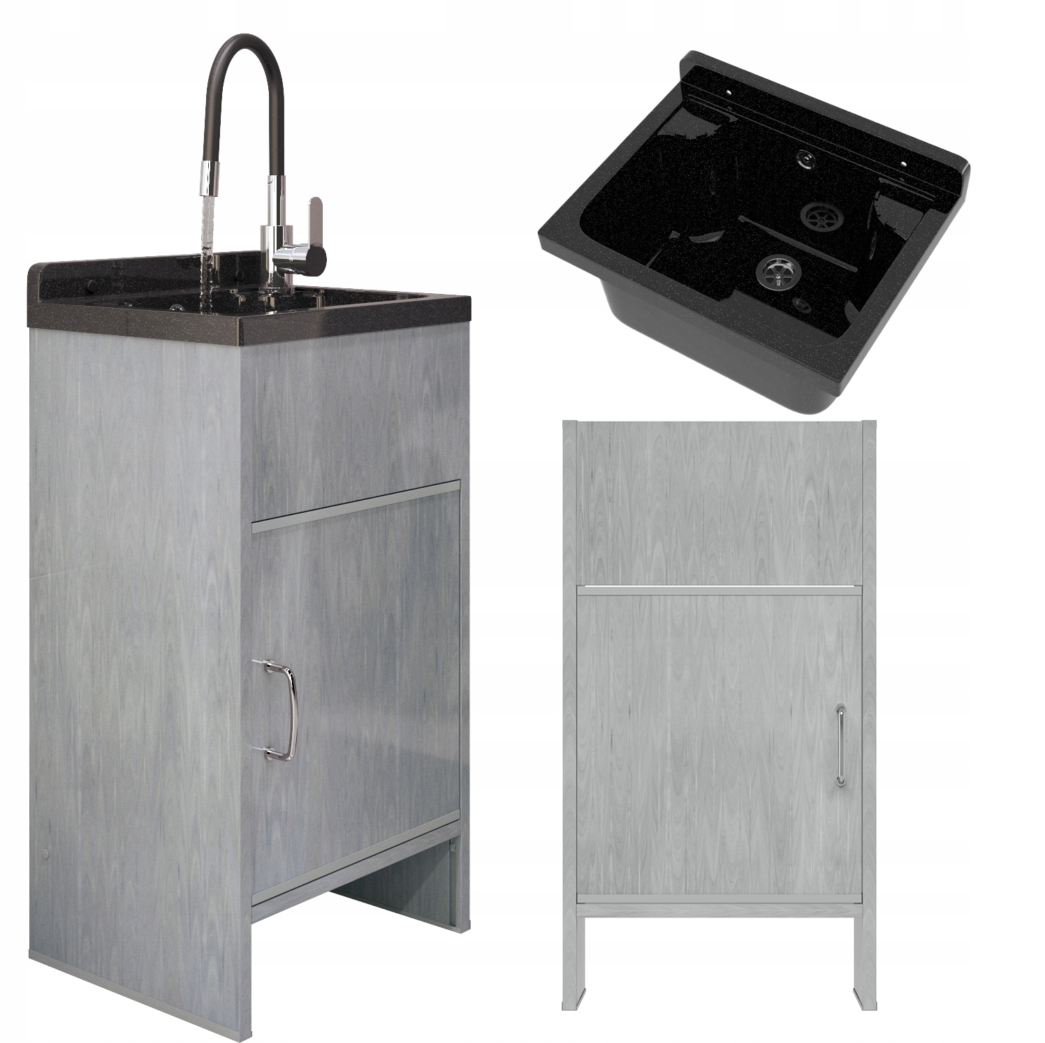 Technický Dřez Technický Dřez Černá Nádrž Pvc Skříňka Baterie Sada Loma