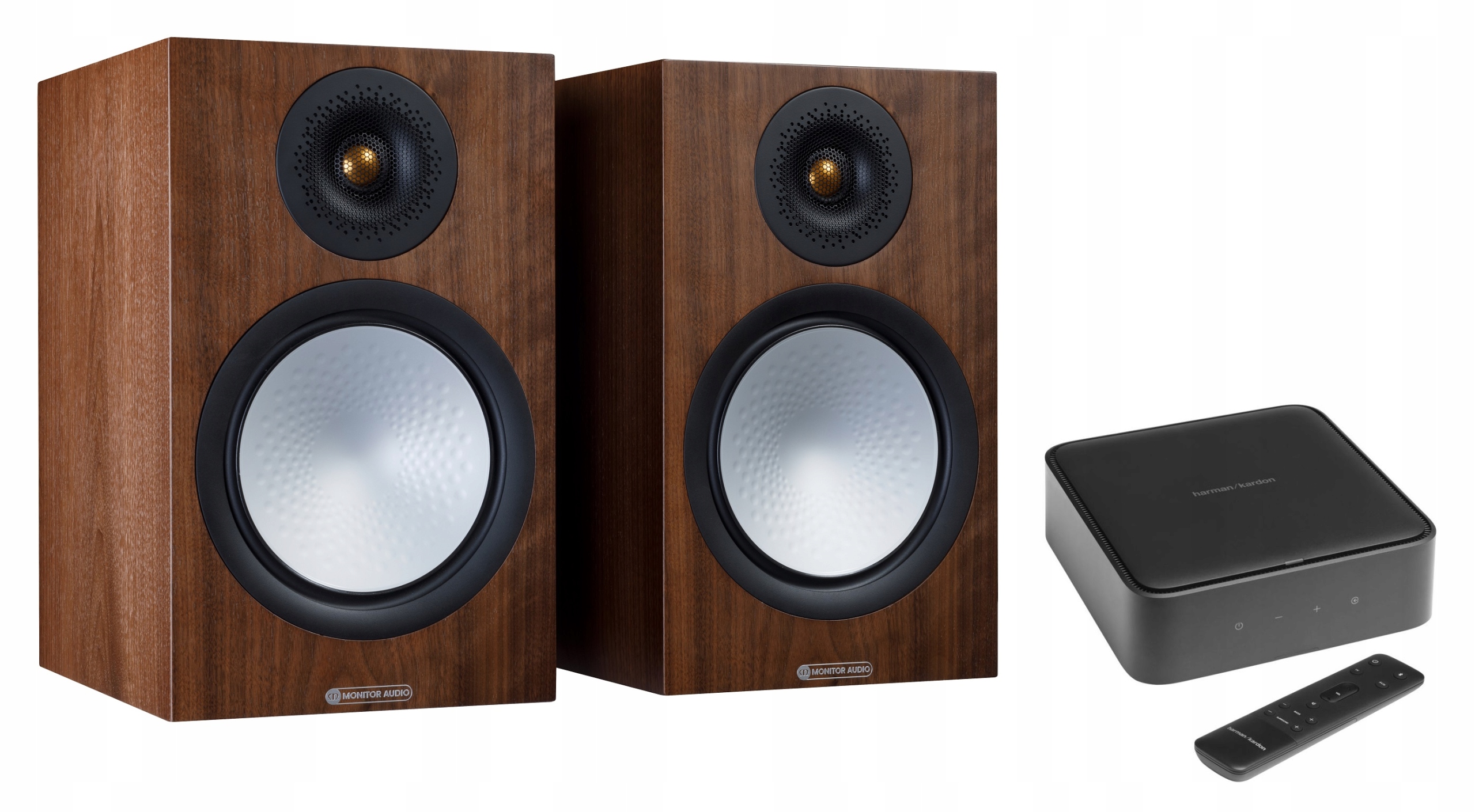 Monitor Audio Stříbrný 100 Ořech Harman Kardon Amp Sada Vše V Jednom