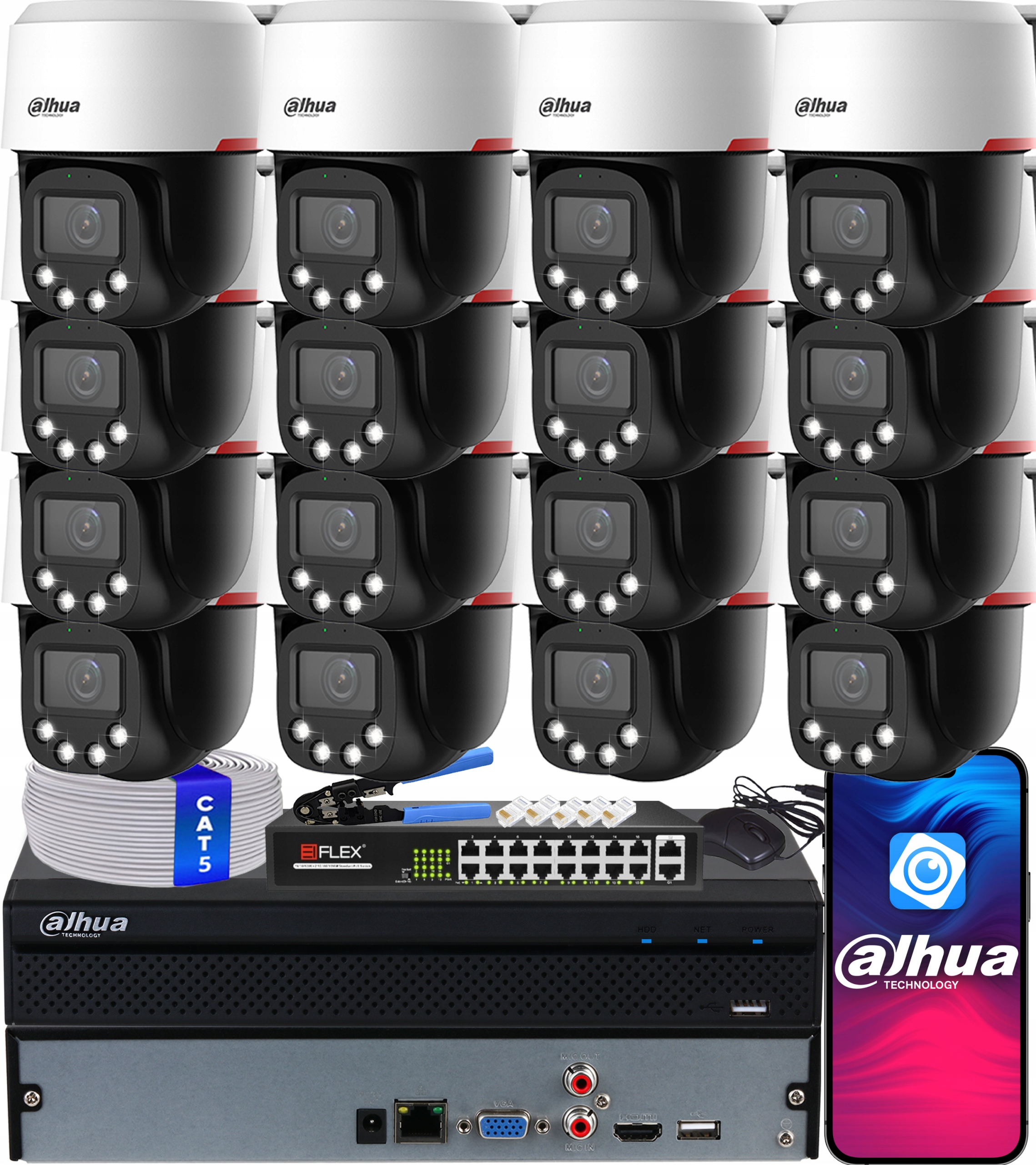 Monitorovací sada Dahua 16x Kamera SD2C400NA-B-PV-PRO Ptz 4Mpx WizColor