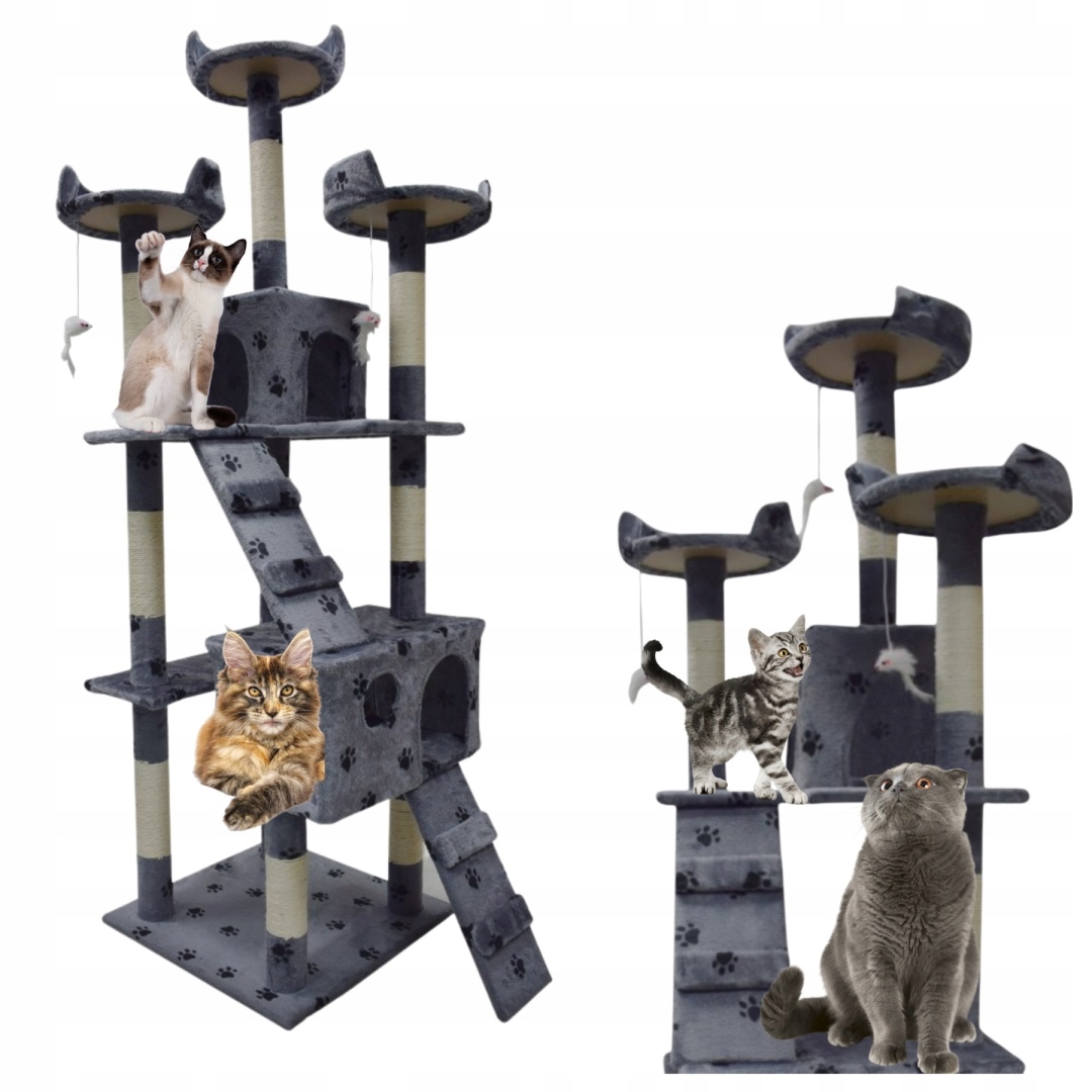 Drapak Dla Kota Duży 170cm Wysoki Legowisko Domek Słupek Drzewko Szary