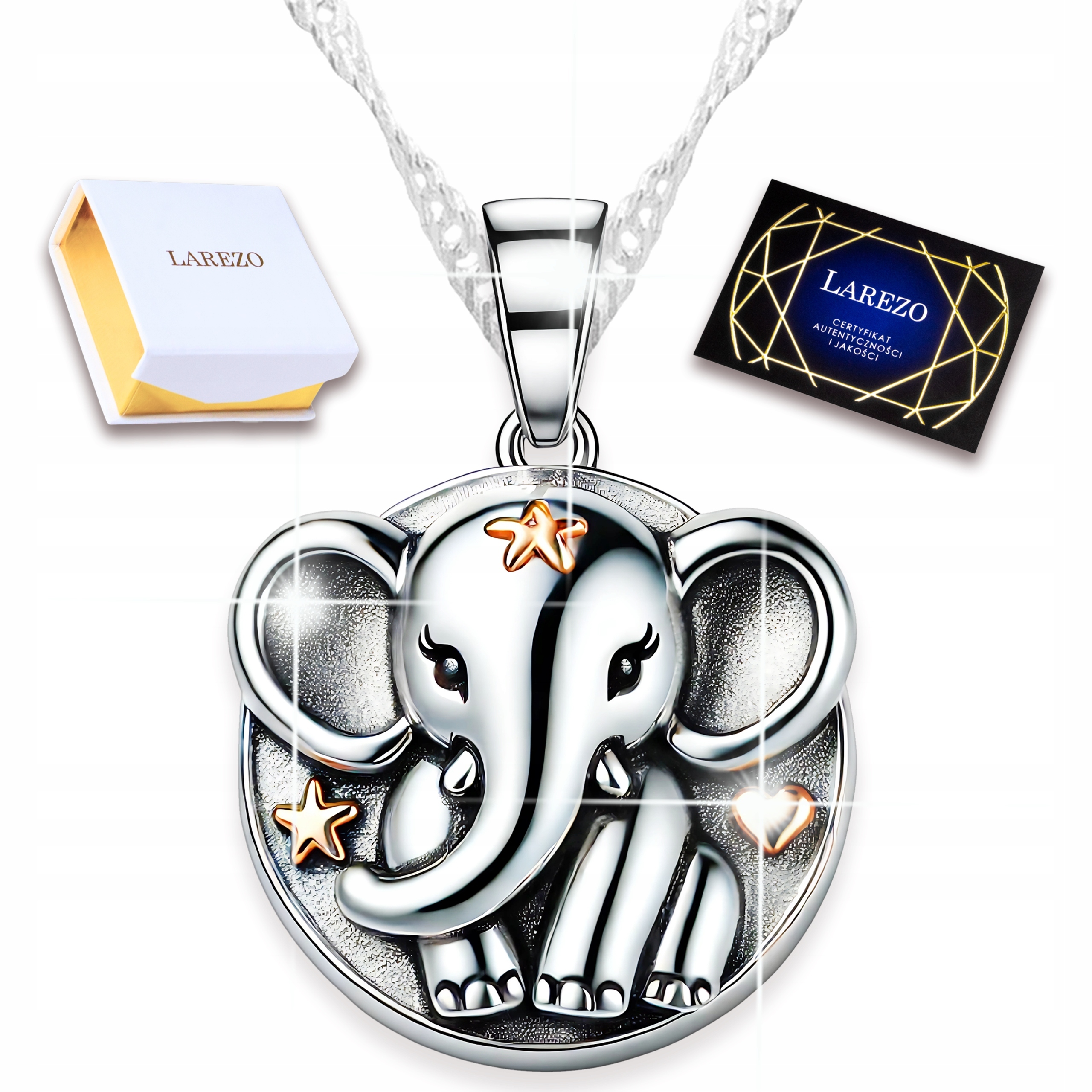 Stříbrný náhrdelník se slonem Kulatý Přívěsek Slon Slon Stříbro 925