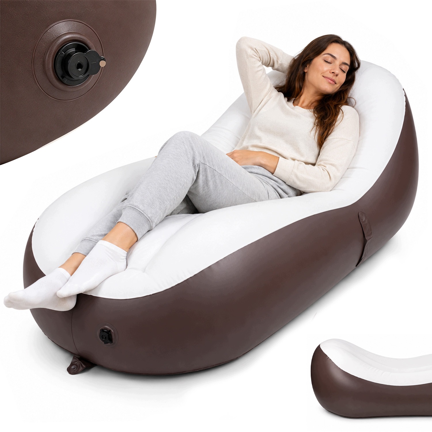 Nafukovací pohovka Pvc hnědobílá, ergonomická, přenosná pro kempování