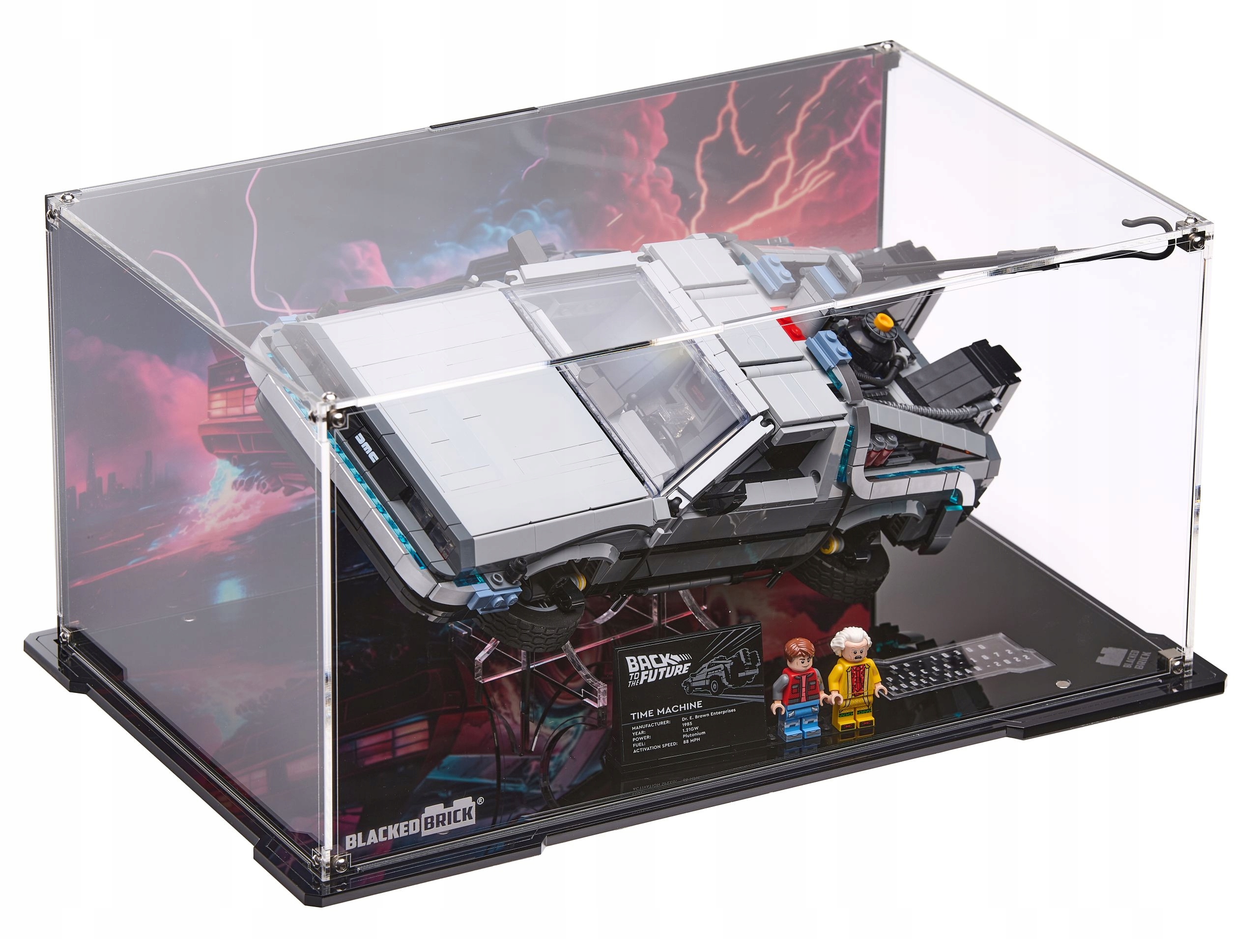 Vitrína s pozadím Blacked Brick pre Lego Creator 10300 Stroj času DeLorean