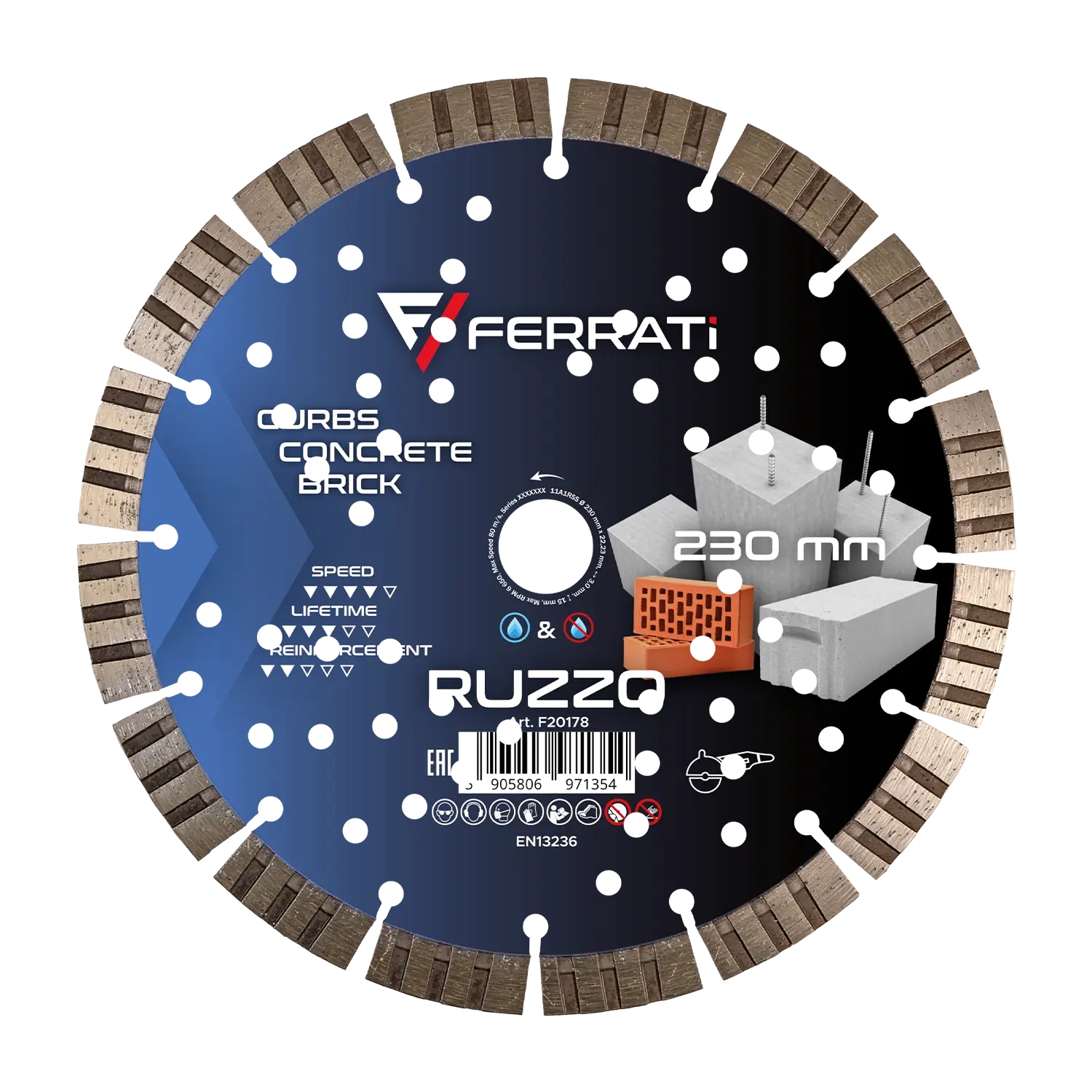 Tarcza diamentowa tnąca 1A1RSS 230 mm 22,23 mm Ruzzo Ferrati