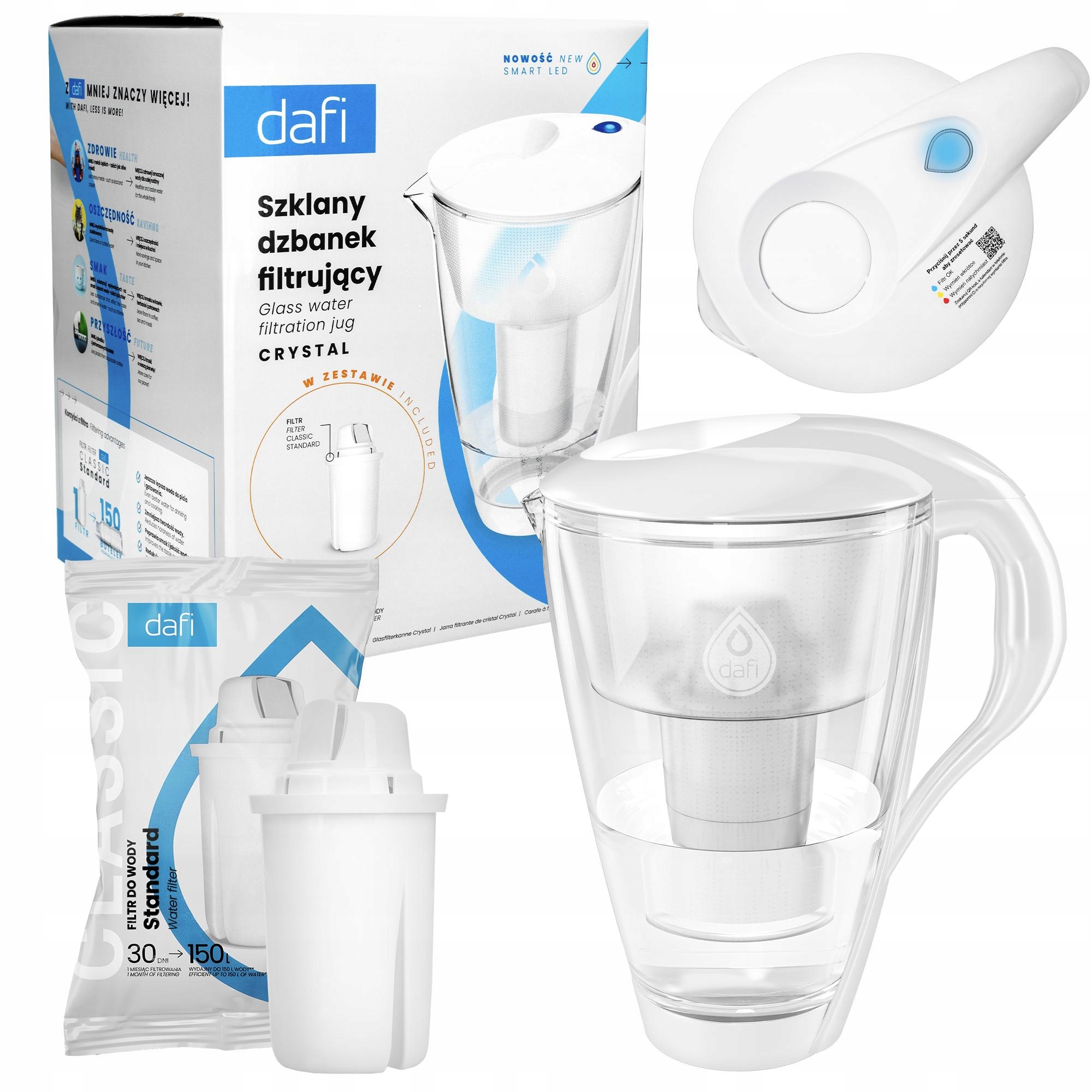 Dzbanek filtrujący szklany Dafi Crystal Led 2l 1x Filtr Dafi Classic