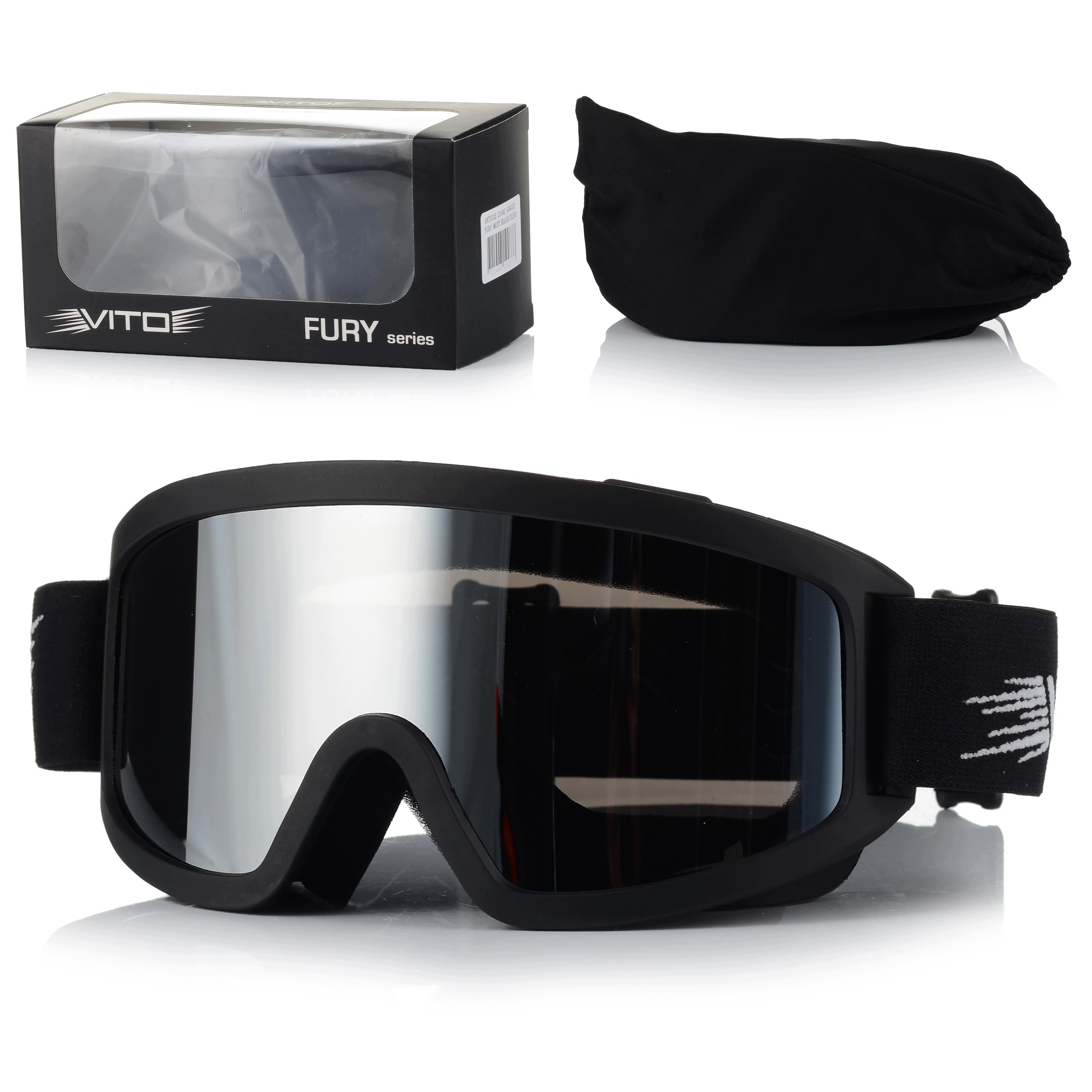 Gogle motocyklowe Vito Fury Cross Black lustrzana szyba enduro quad MX