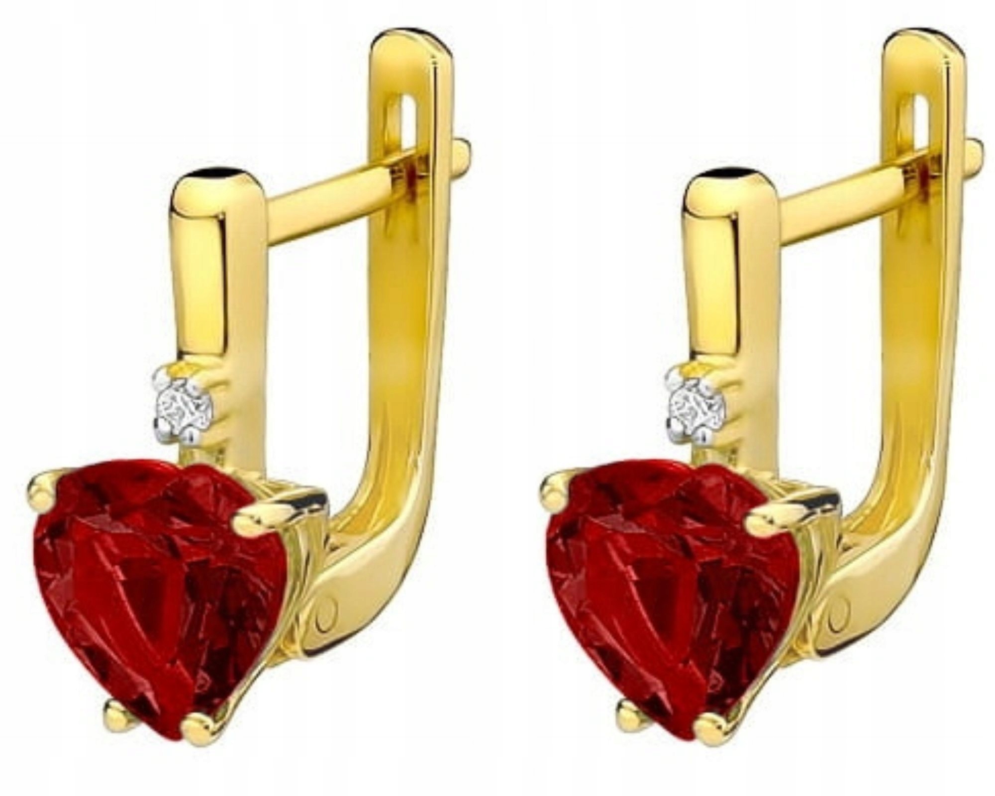 Zlaté Náušnice S Rubínem A Diamanty 585 Gravírování