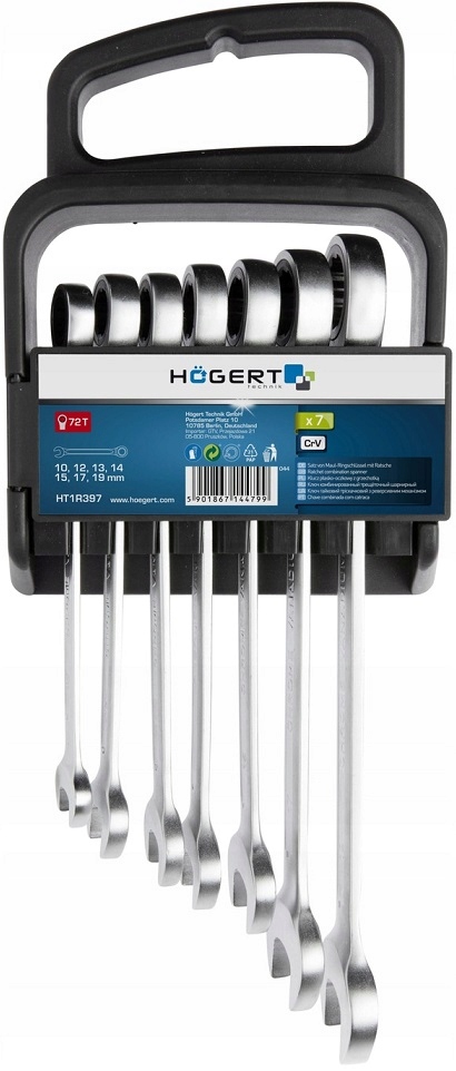 HOGERT HT1R397 ZESTAW KLUCZY PŁASKO-OCZKOWYCH Z GRZECHOTKĄ