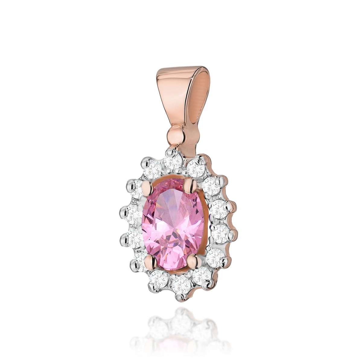 Přívěsek 585 růžové zlato markýza x růžový topaz a diamant, kámen 14kt