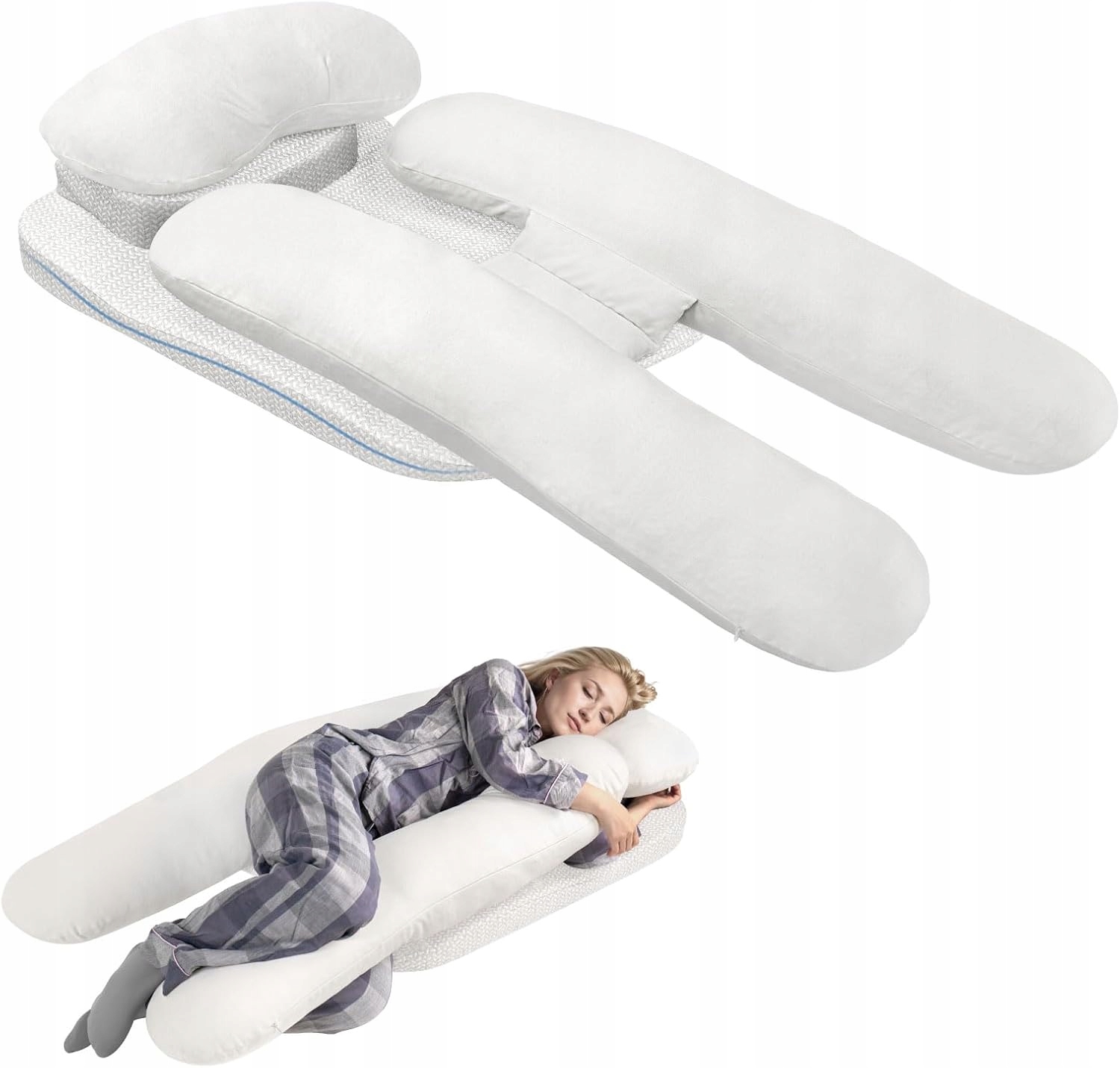 Johnear Veľký vankúš na spanie na boku s otvorom na ruku, biely