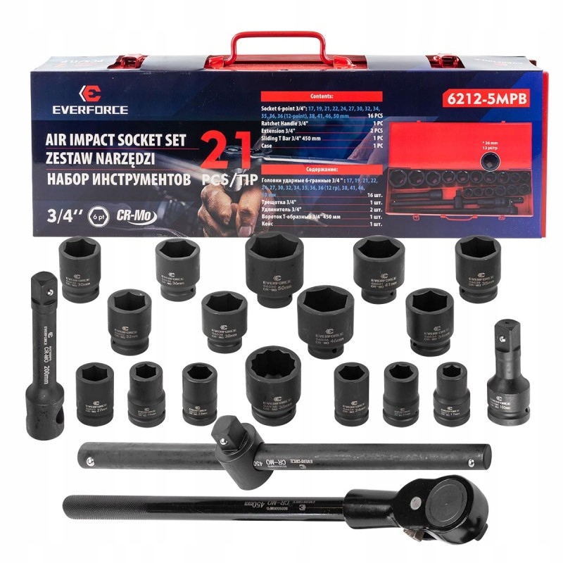 Nástrčné kľúče 3/4'' 21ks 6-hranné 17-50 mm kufor