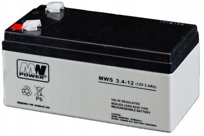 AKUMULATOR BATERIA BEZOBSŁUGOWY MWPOWER MWS3,4-12 12V 3,4AH MWS3.4-12 ALARM
