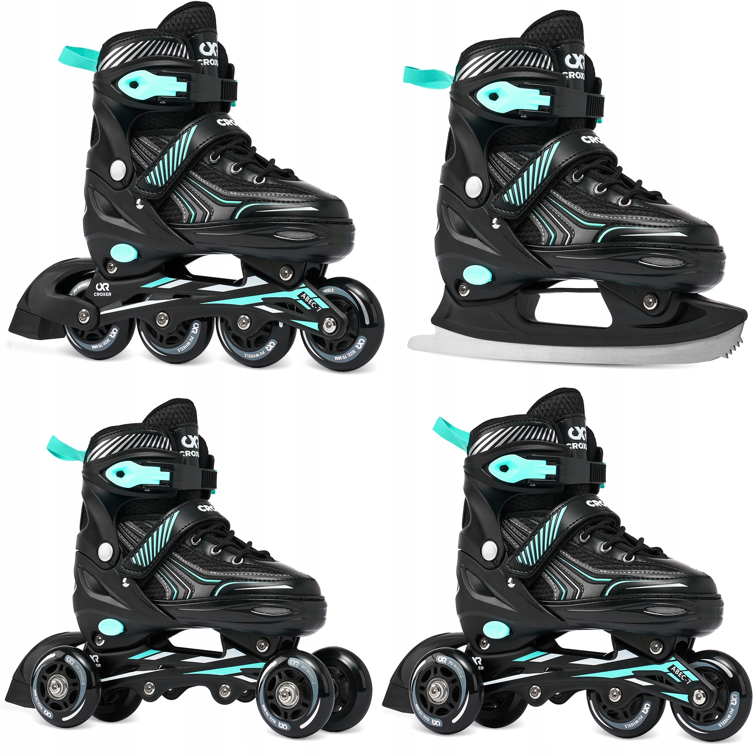 Rolki Łyżwy Wrotki 4w1 Regulowane Croxer Optima Black/Mint 35-38