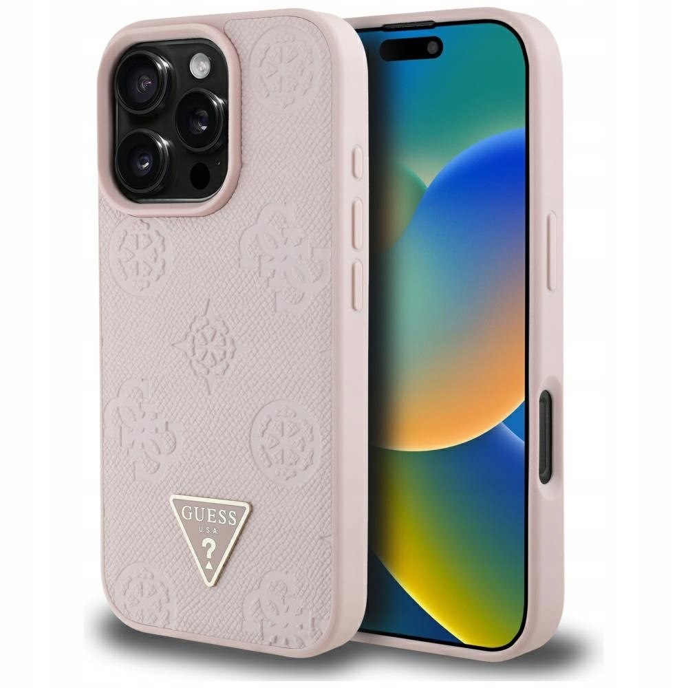 Etui Guess Grained Hot Stamp Peony Triangle Logo MagSafe do iPhone 16 Pro r
