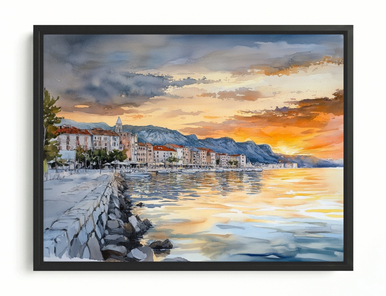 Obraz Rám Americký Box Krajina Chorvatsko Západ Slunce Městečko 80x60