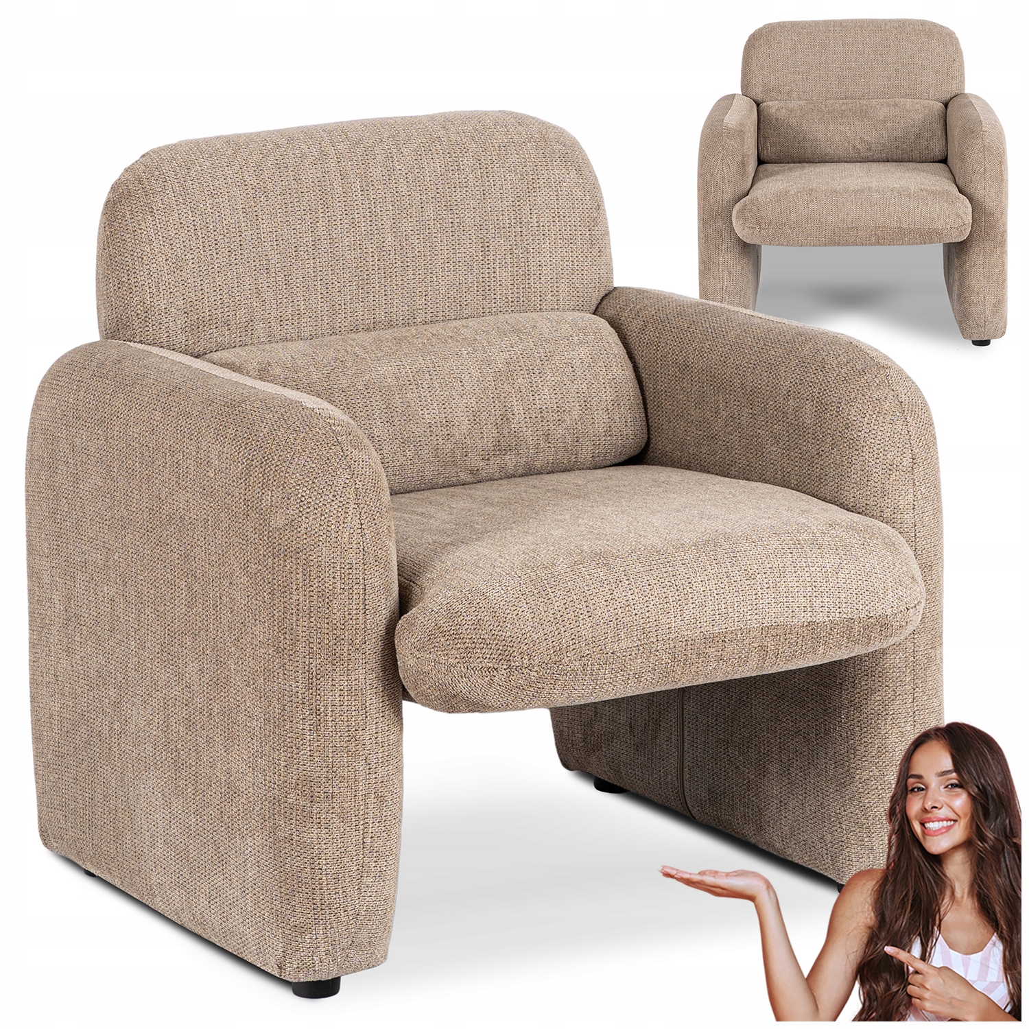 Odpočinkové křeslo s kelímkem, čalouněné pro toaletní stolek, béžová barva Togo