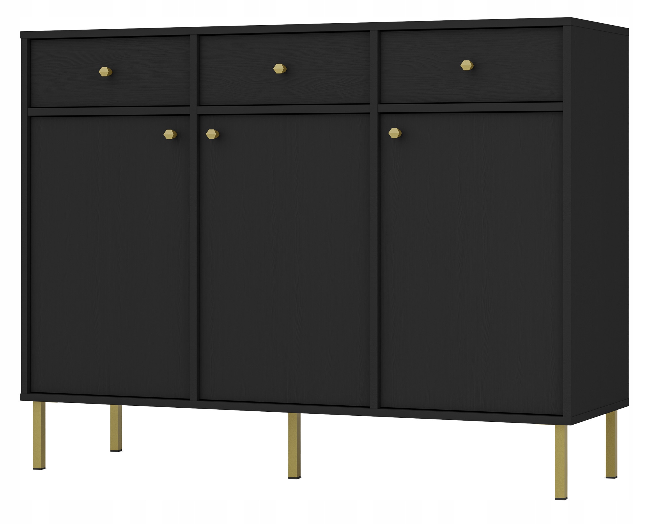 Třídveřová komoda Oktio se třemi zásuvkami 125 cm černá grafit