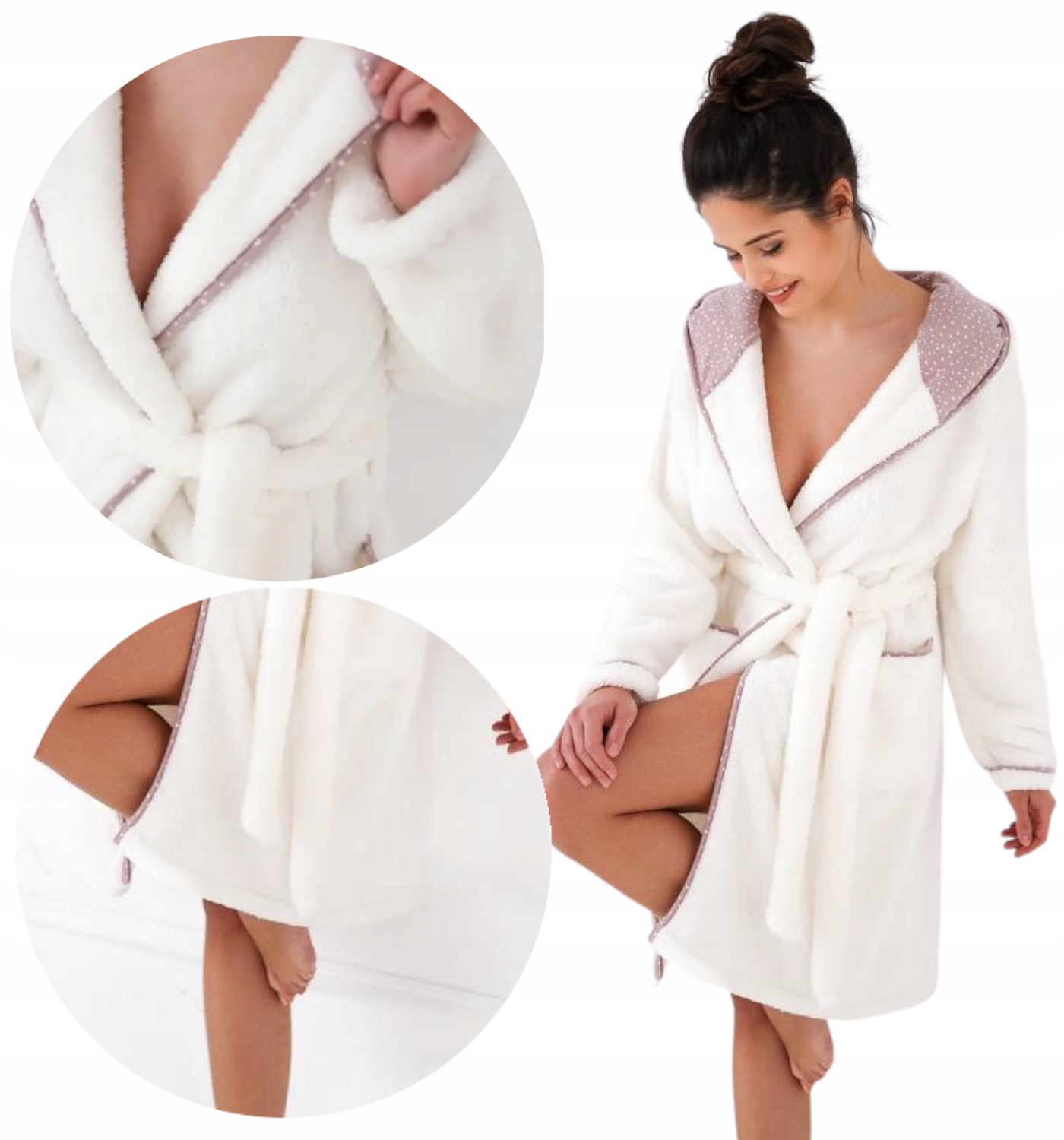 Roztomilý teplý dámský župan L/XL ecru