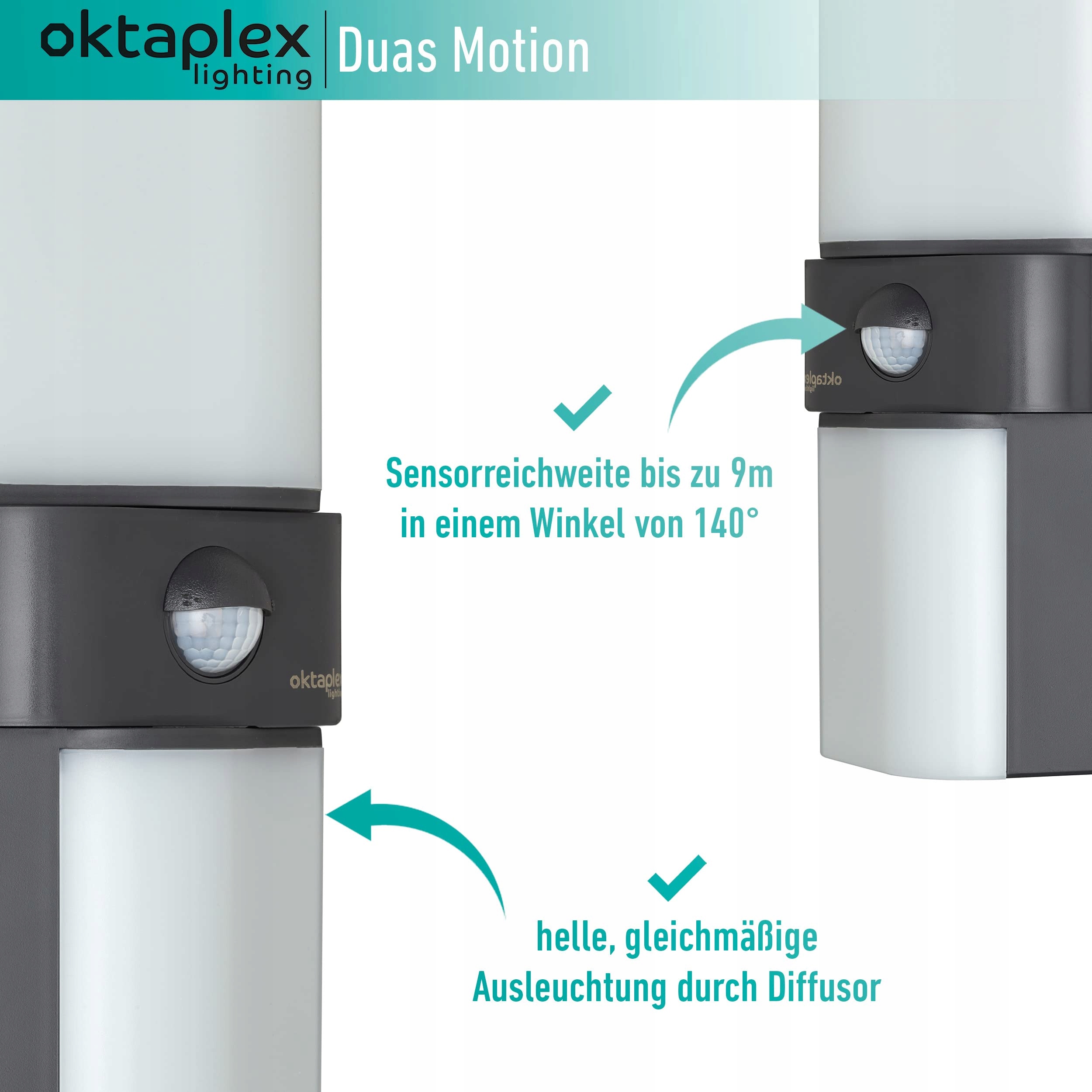 OKTAPLEX Lighting Lampa Zewnętrzna z Czujnikiem Ruchu 20W 1800lm 3000K IP65 — miniatura 4