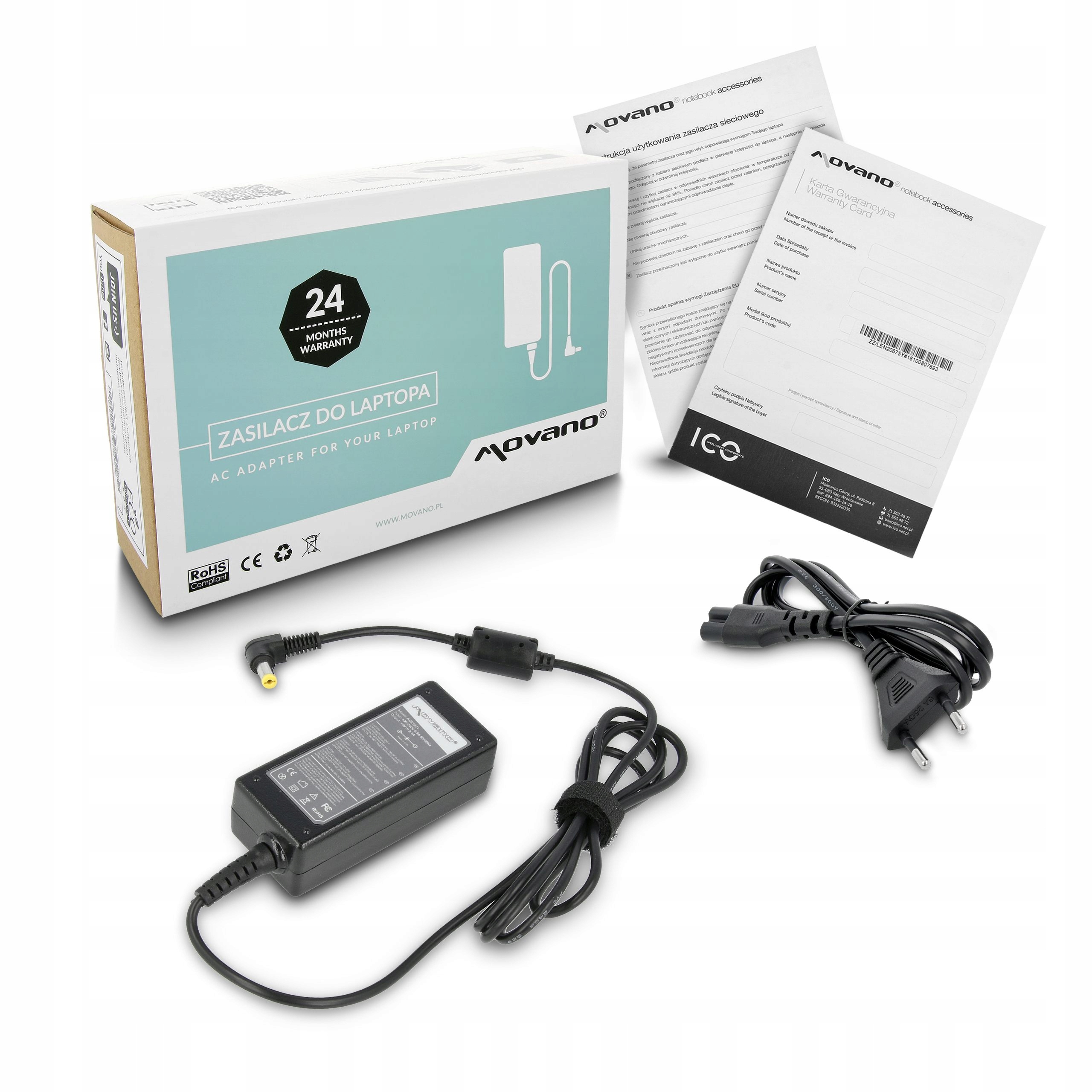 

Zasilacz Movano 19v 2.1a (5.5x1.7) 40W do Acer