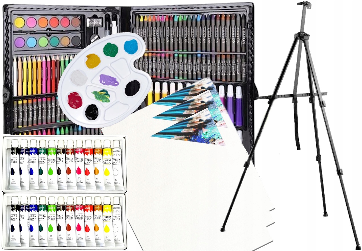 Velký Malířská Sada Stojan Barvy Pastely Štětce