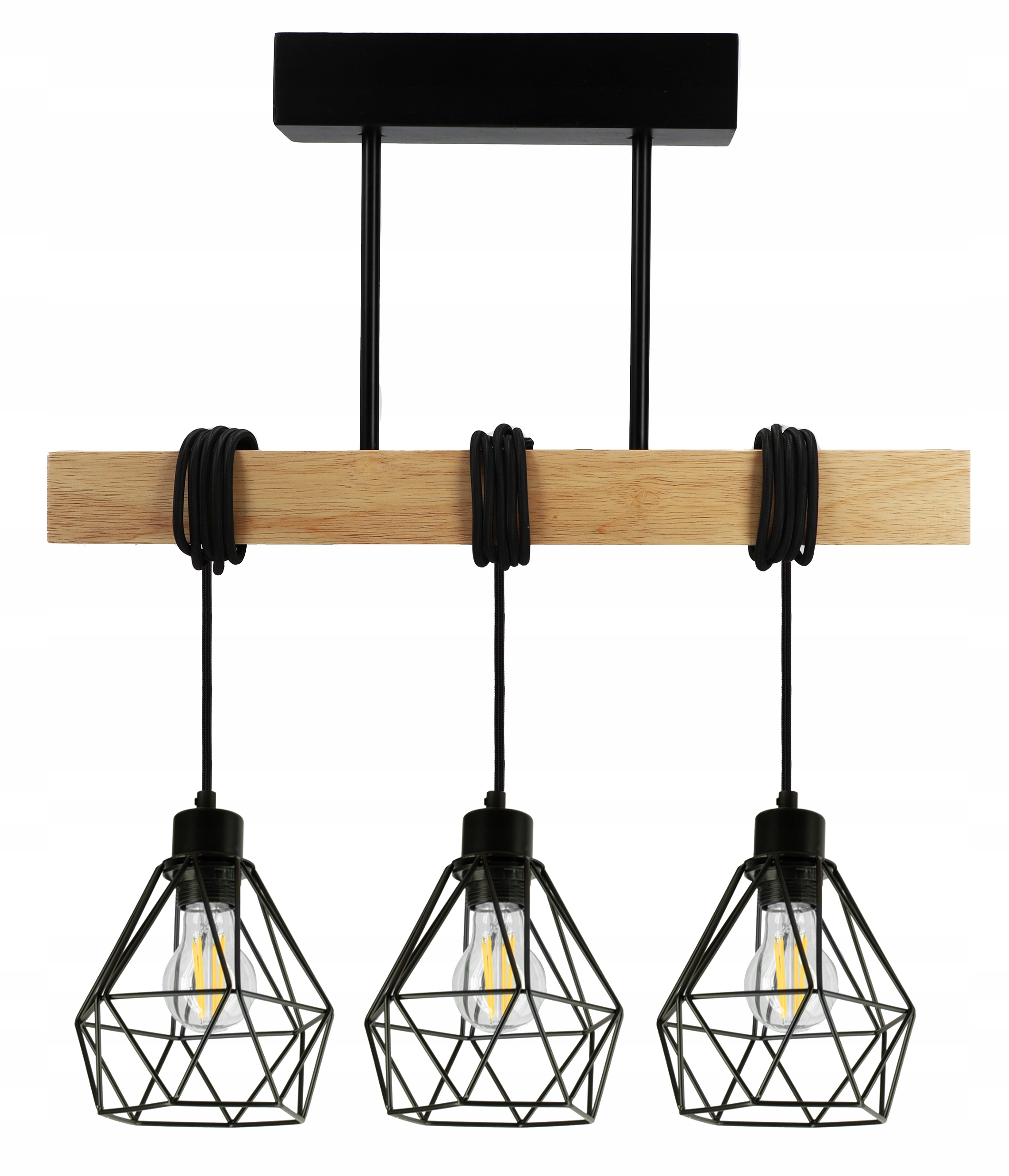 Lampa sufitowa wisząca Led drewniana belka diament E27 żyrandol loft