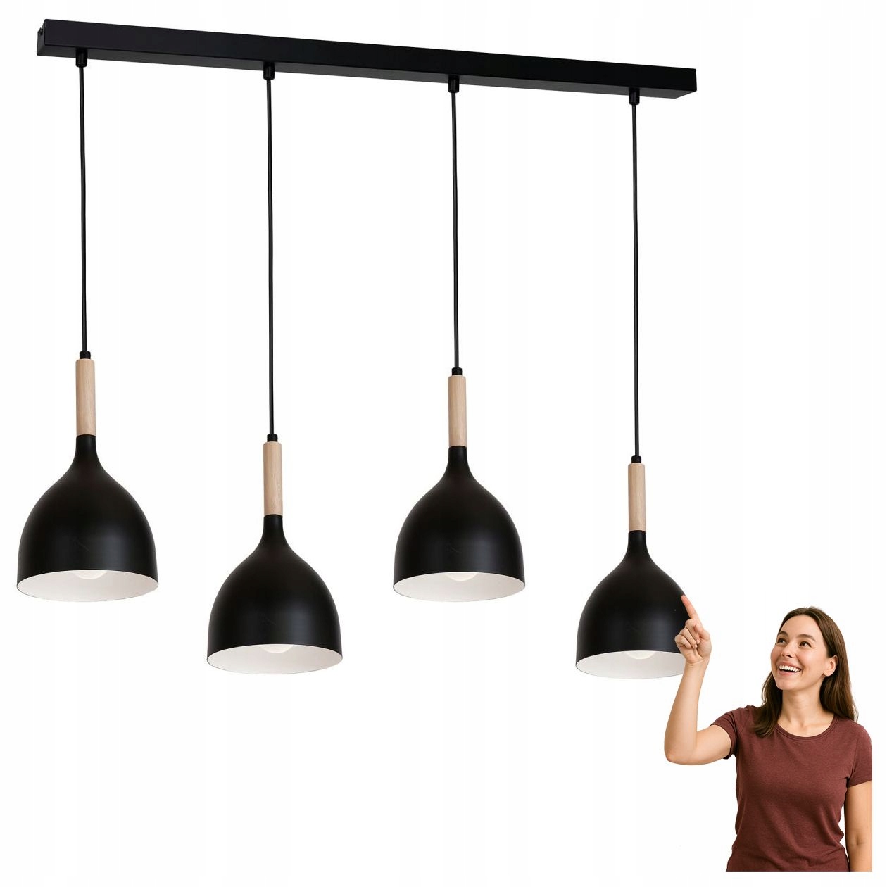 Čierna 4-bodová závesná lampa na lište Noak Wood 1876 Luminex